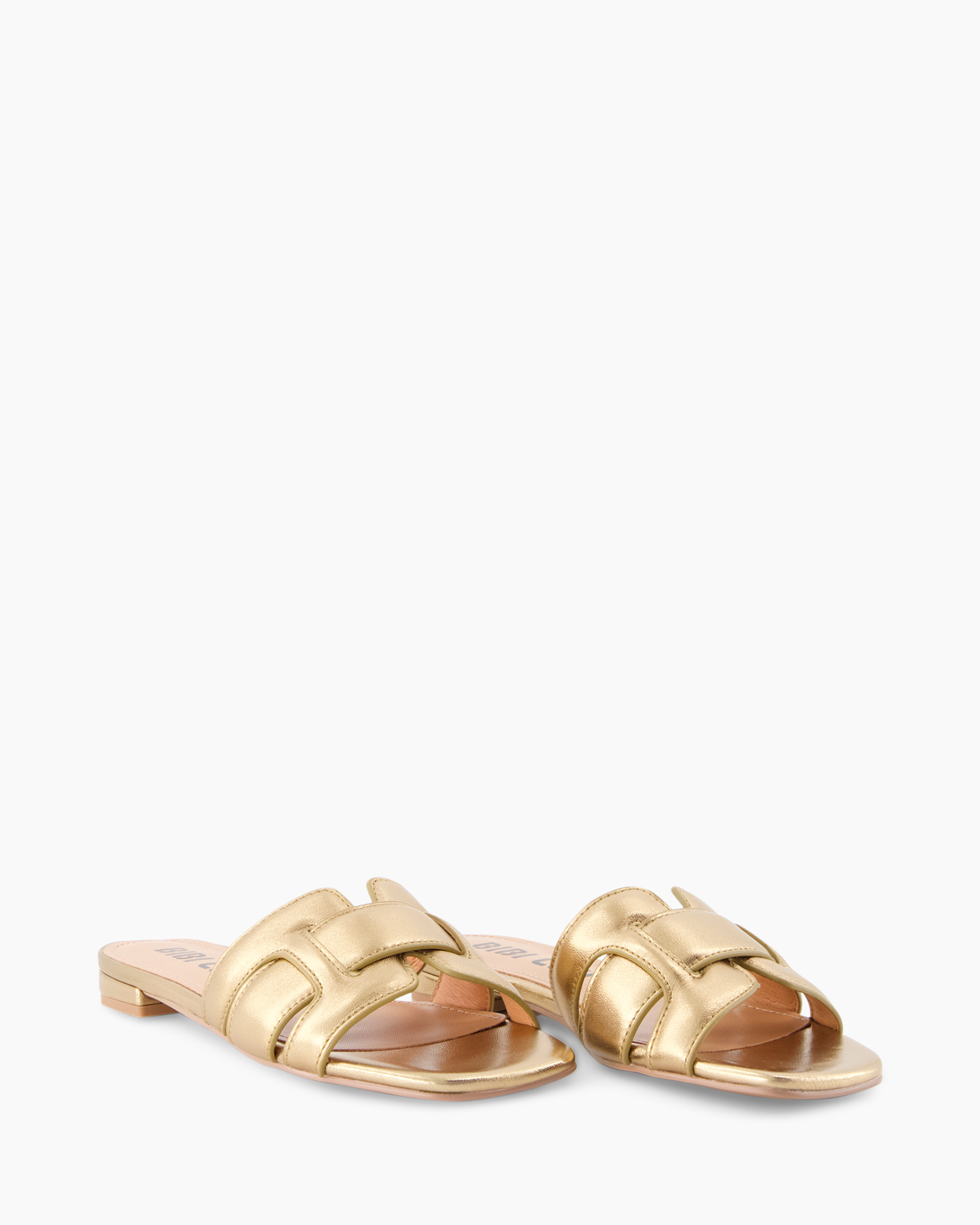 open toe, slip-on, goud, sandalen, platte hak