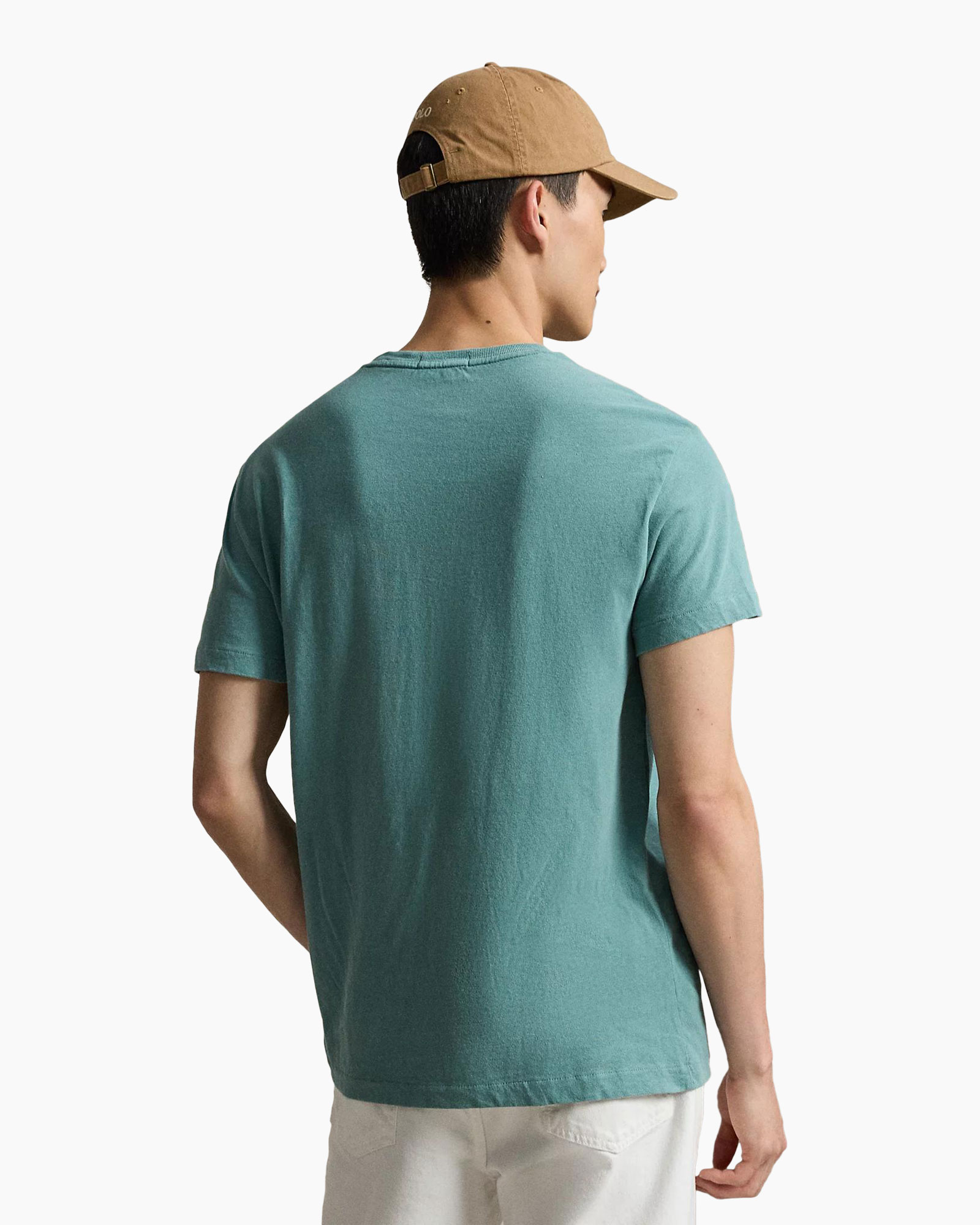 t-shirt, korte mouwen, groen/blauw, logo op borst, pet