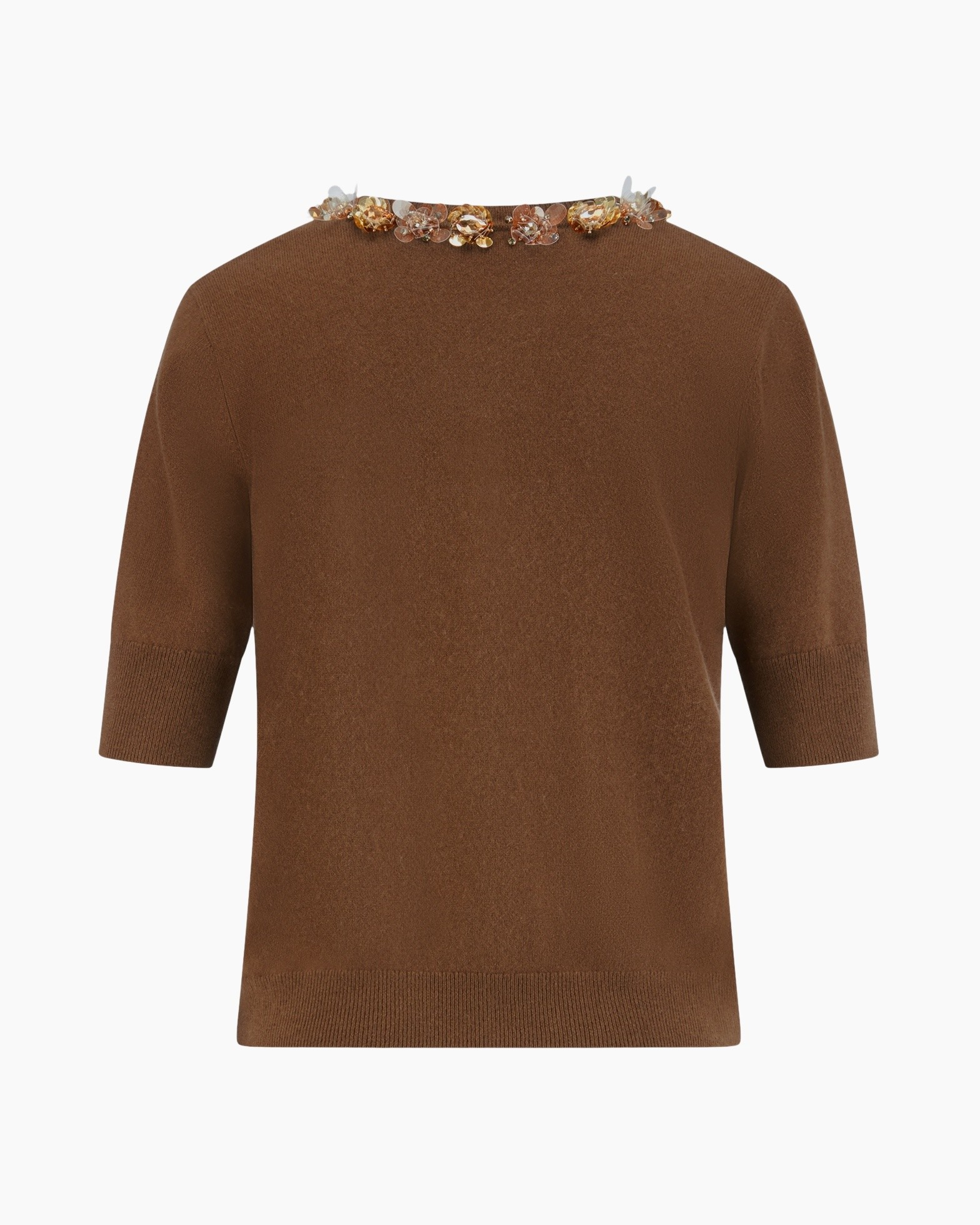 cardigan, bruin, brei, korte mouwen, kraagloos
