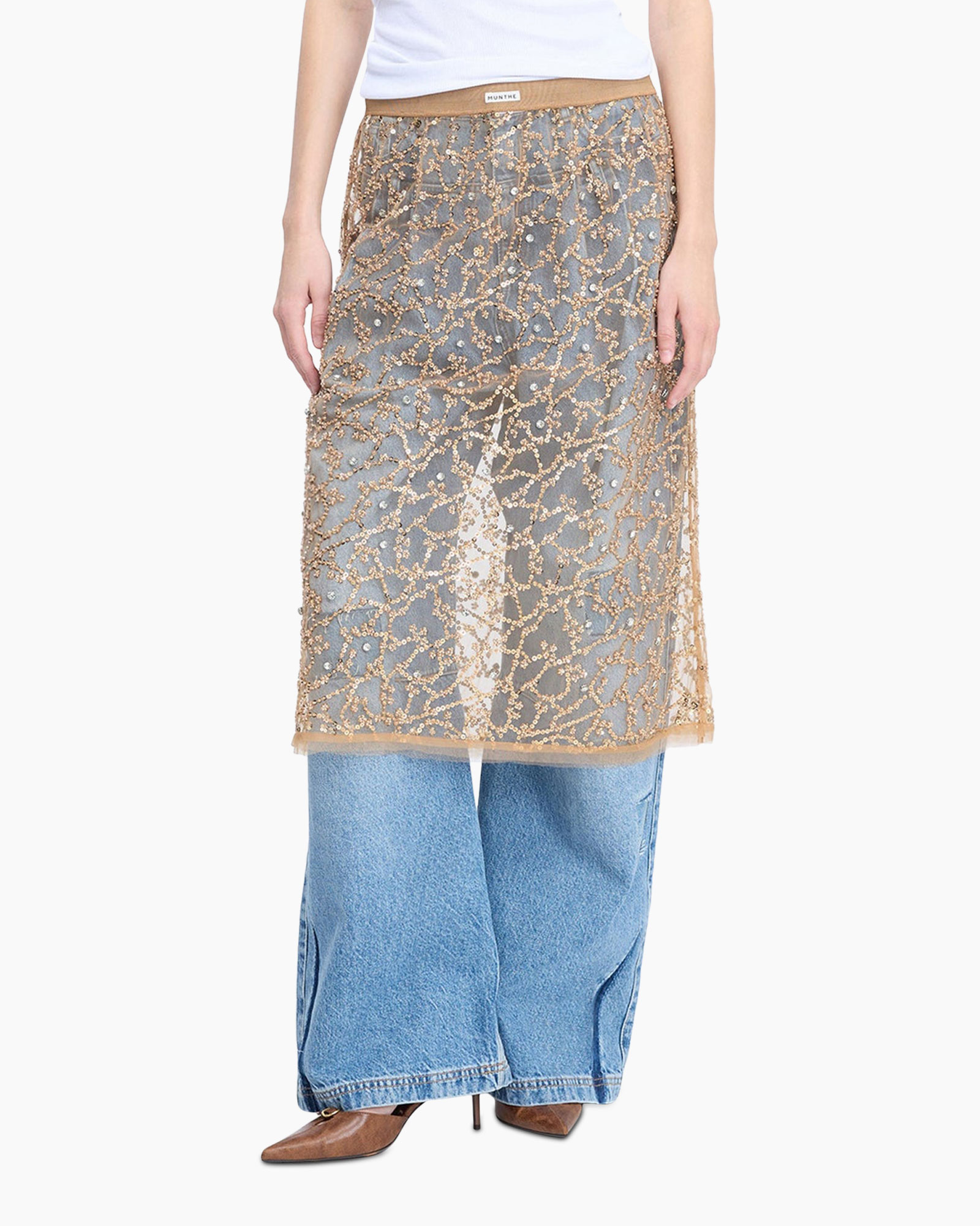 skirt, lace, sequins, overlay, layered