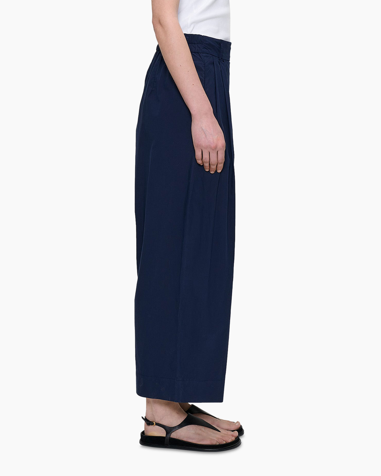 pants, wide-leg, navy, drawstring, slack-style
