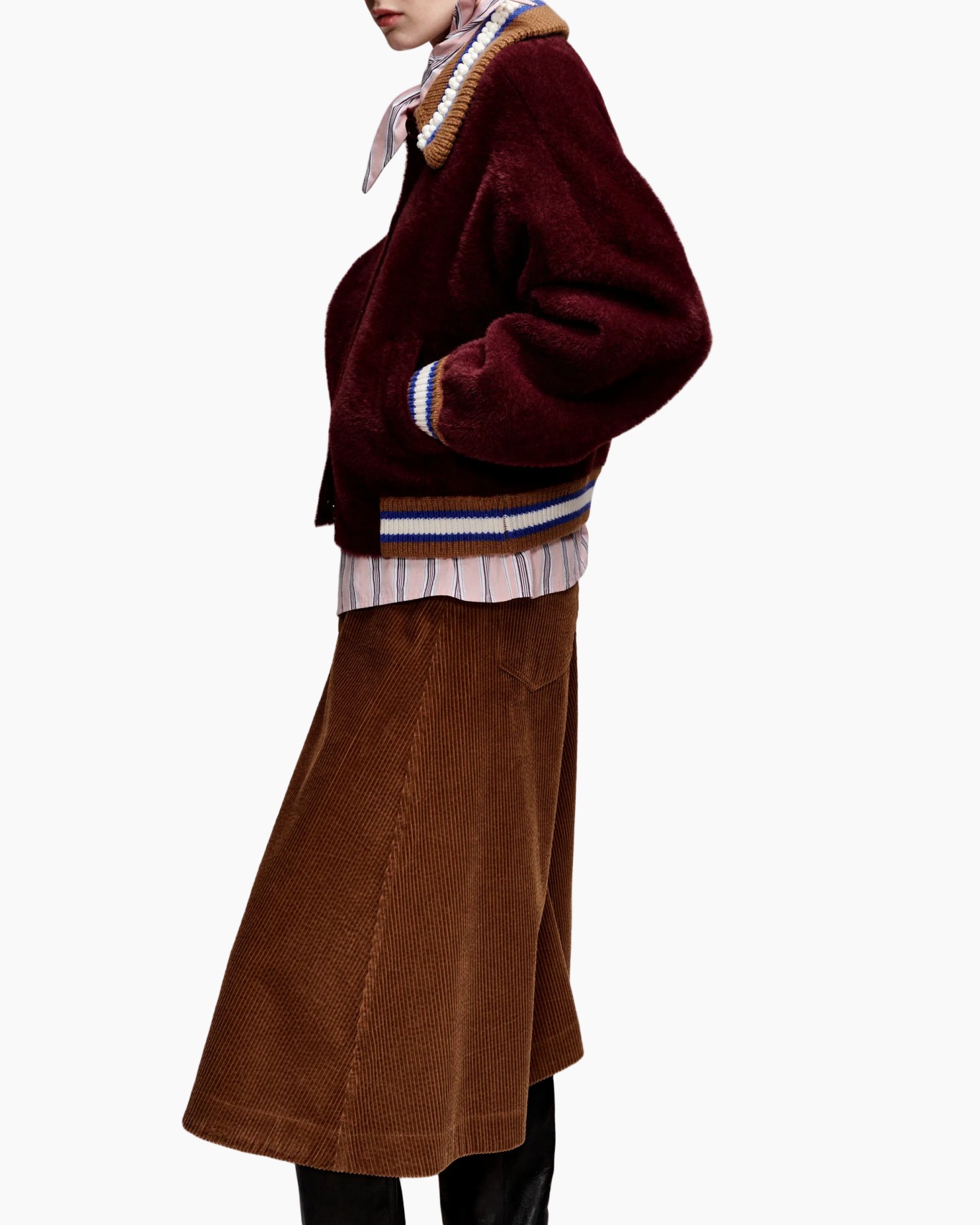 cardigan, fleece, corduroy, bruine, gestreepte zoom
