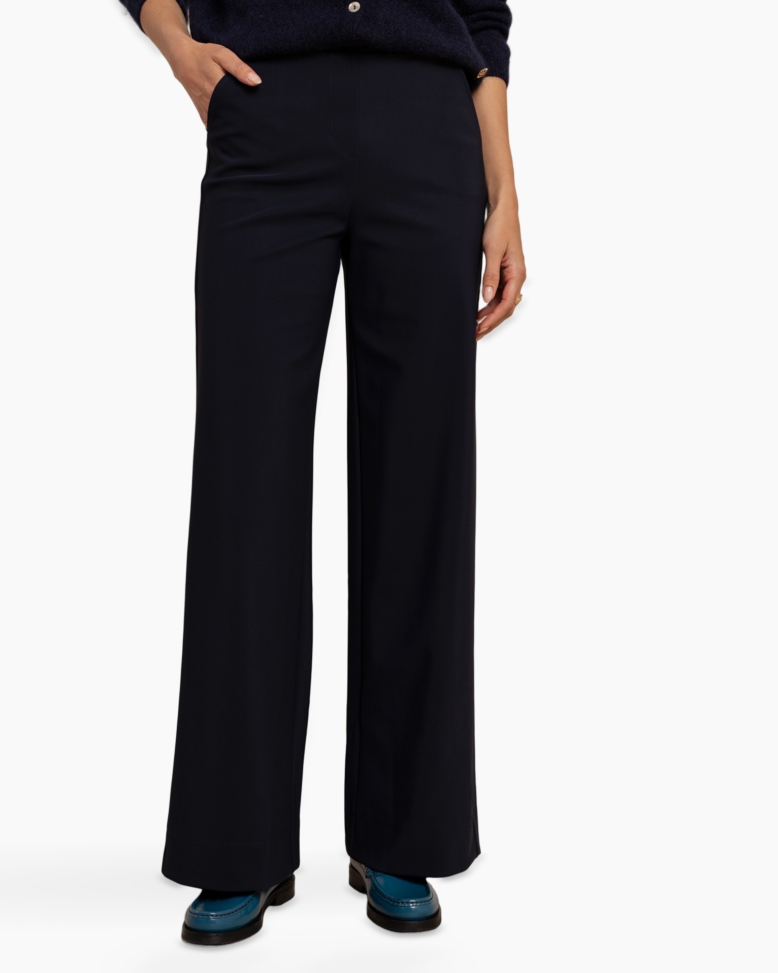 broek, wijd uitlopend, navy/blauw, broeken, uitlopende