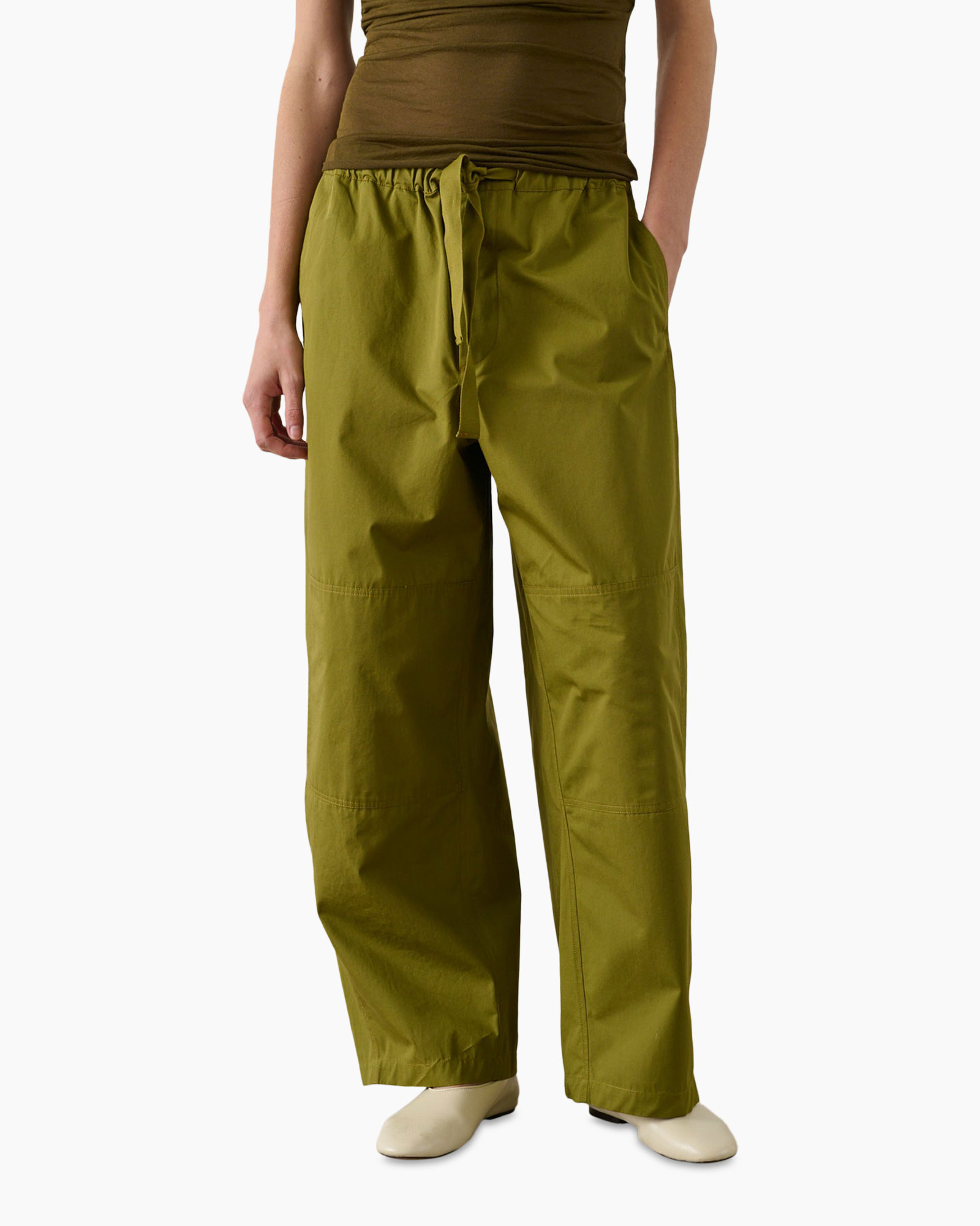 broek, broeken, olijfgroen, touwtje, wijdedelig