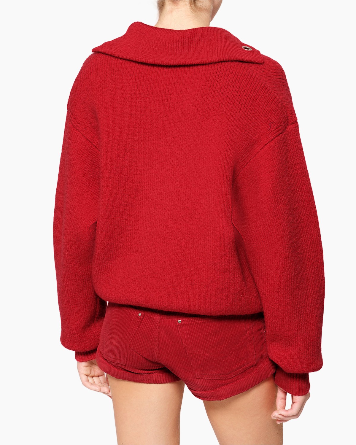 hooded sweater, openinglacing, rode breisel?, lange mouwen, shorts met rits