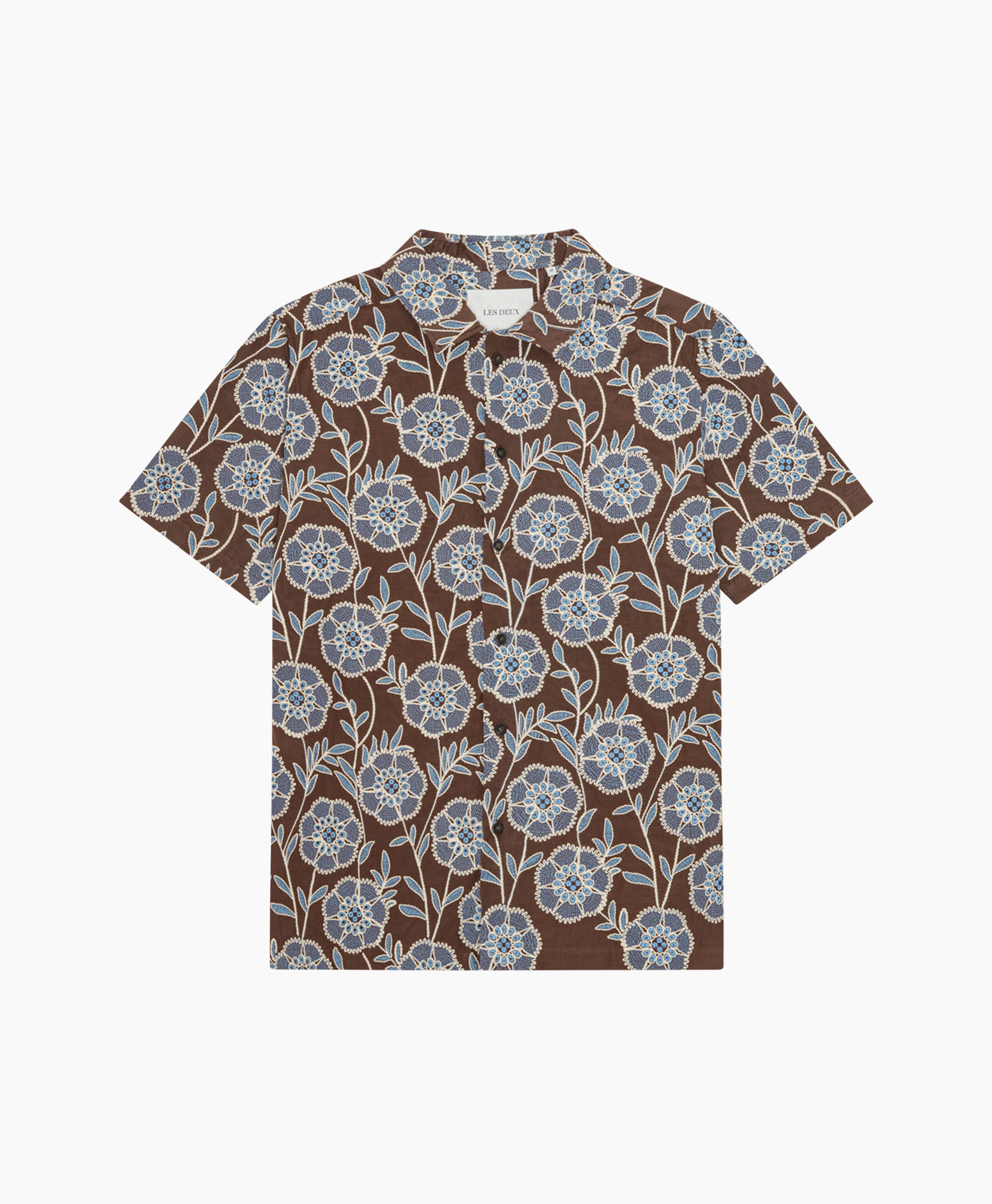 hemd, kortmouwen, bloemig, bruin, patroon