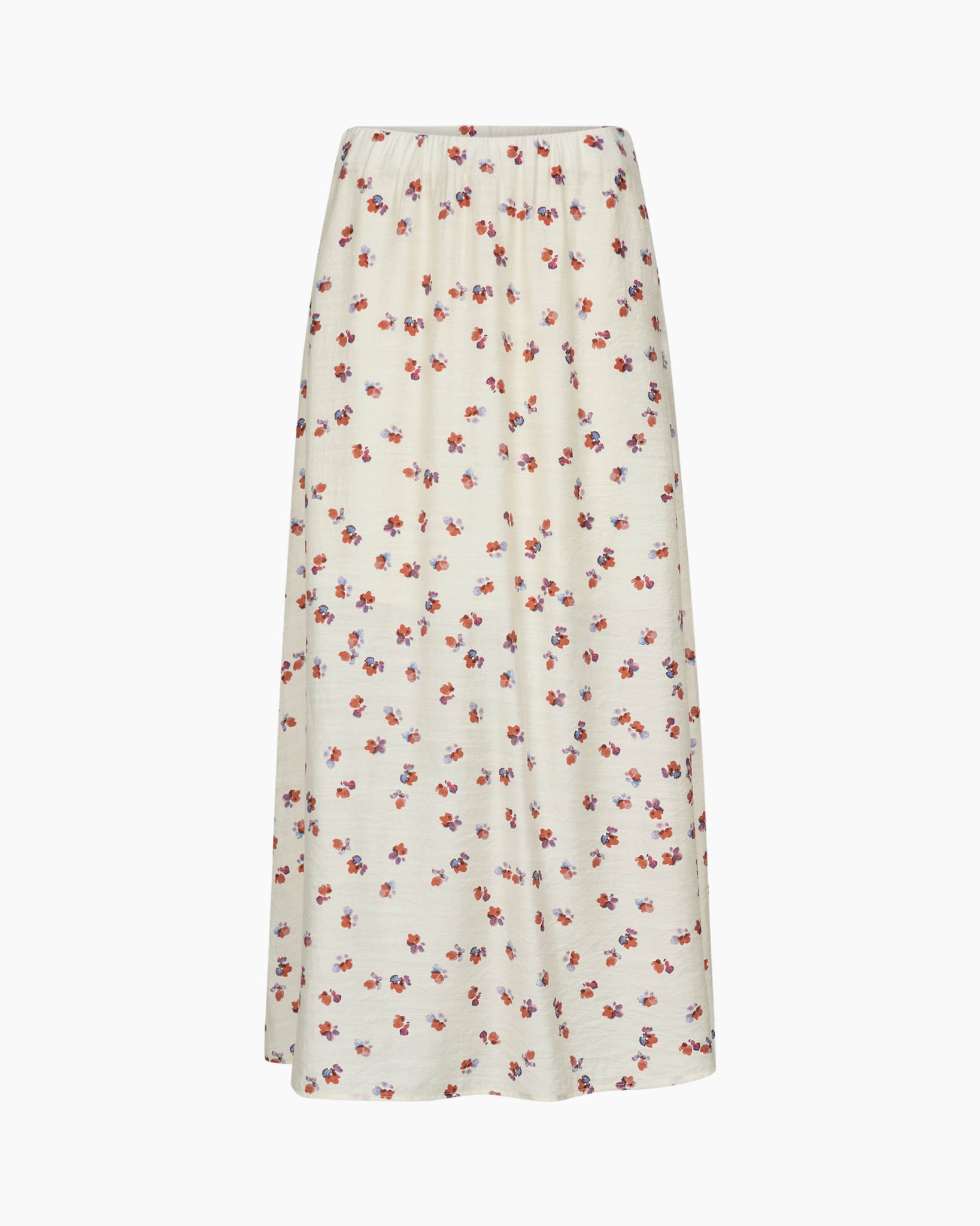 rok, bloemen, middellang, crème, elastische taille