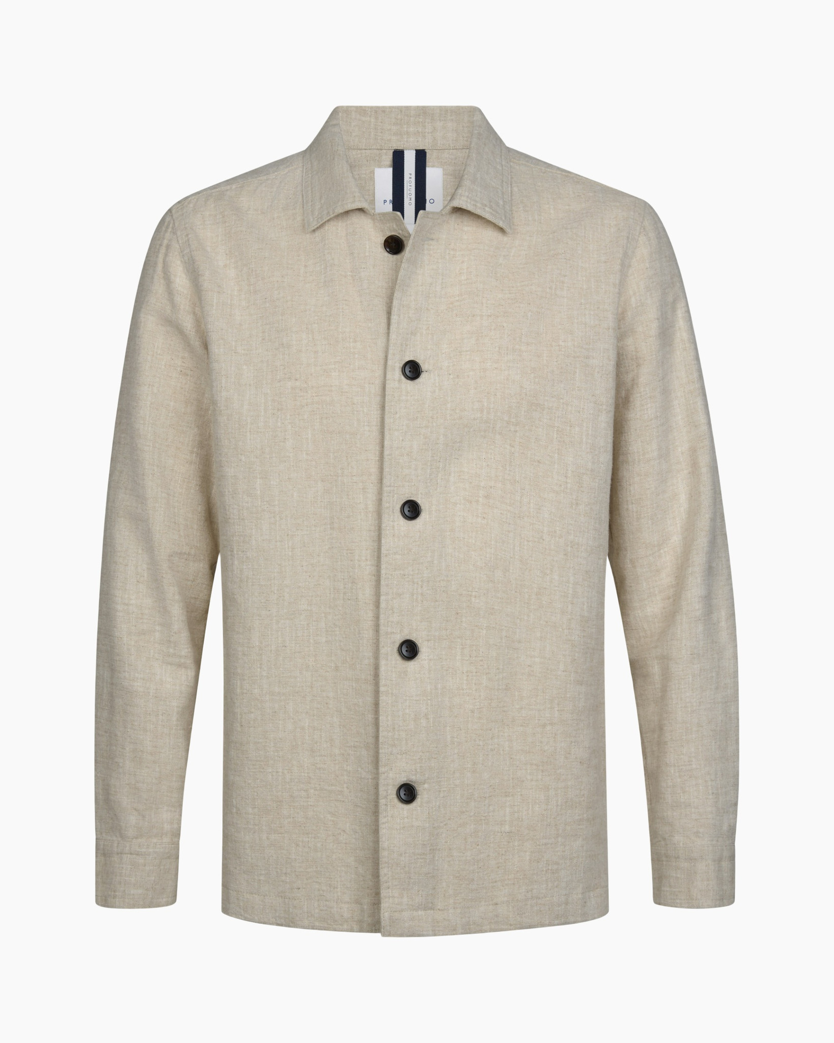 linnen, beige, knopenjas, kraag, lange mouwen