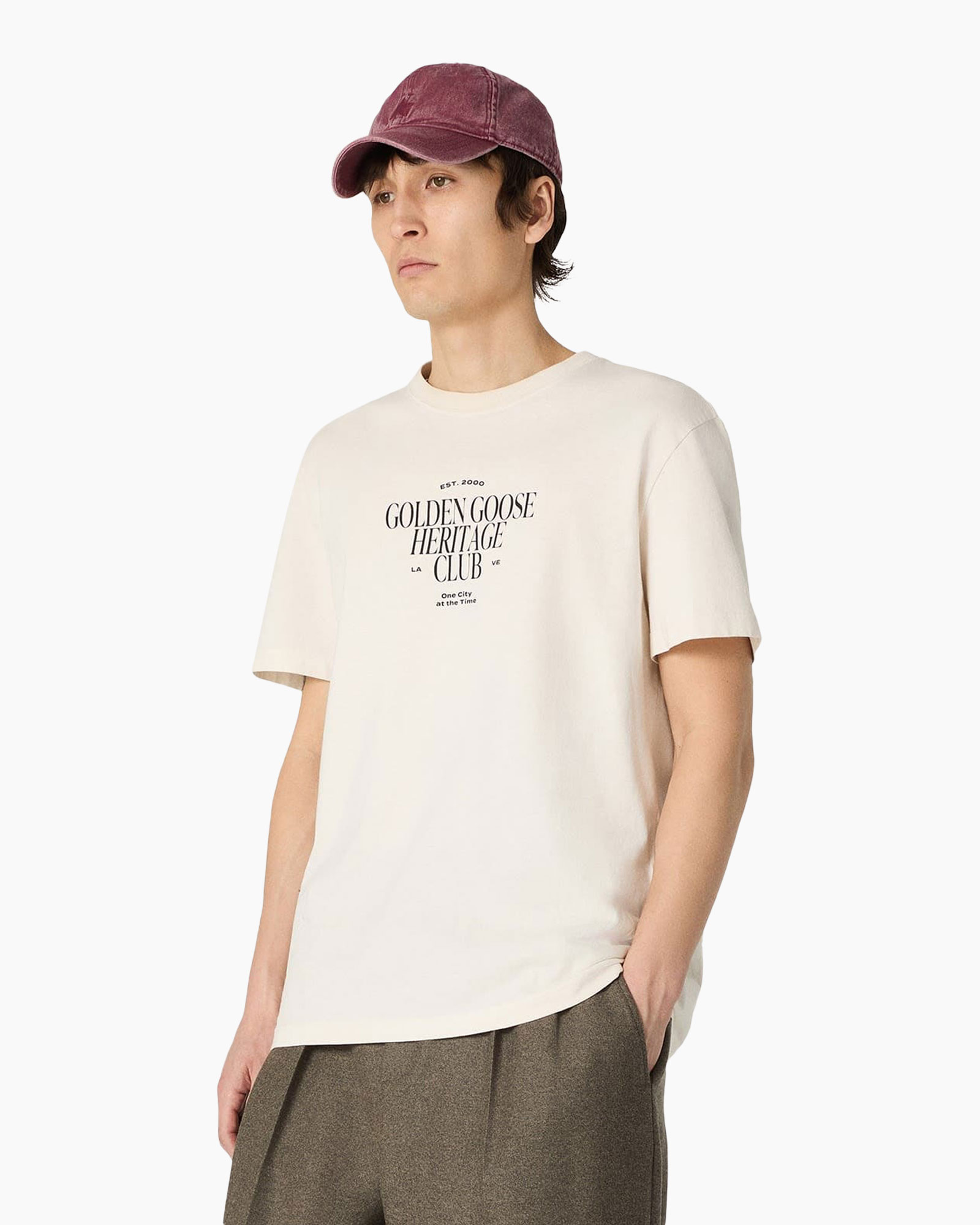 t-shirt, mouwshorts, crème, grafisch, pet