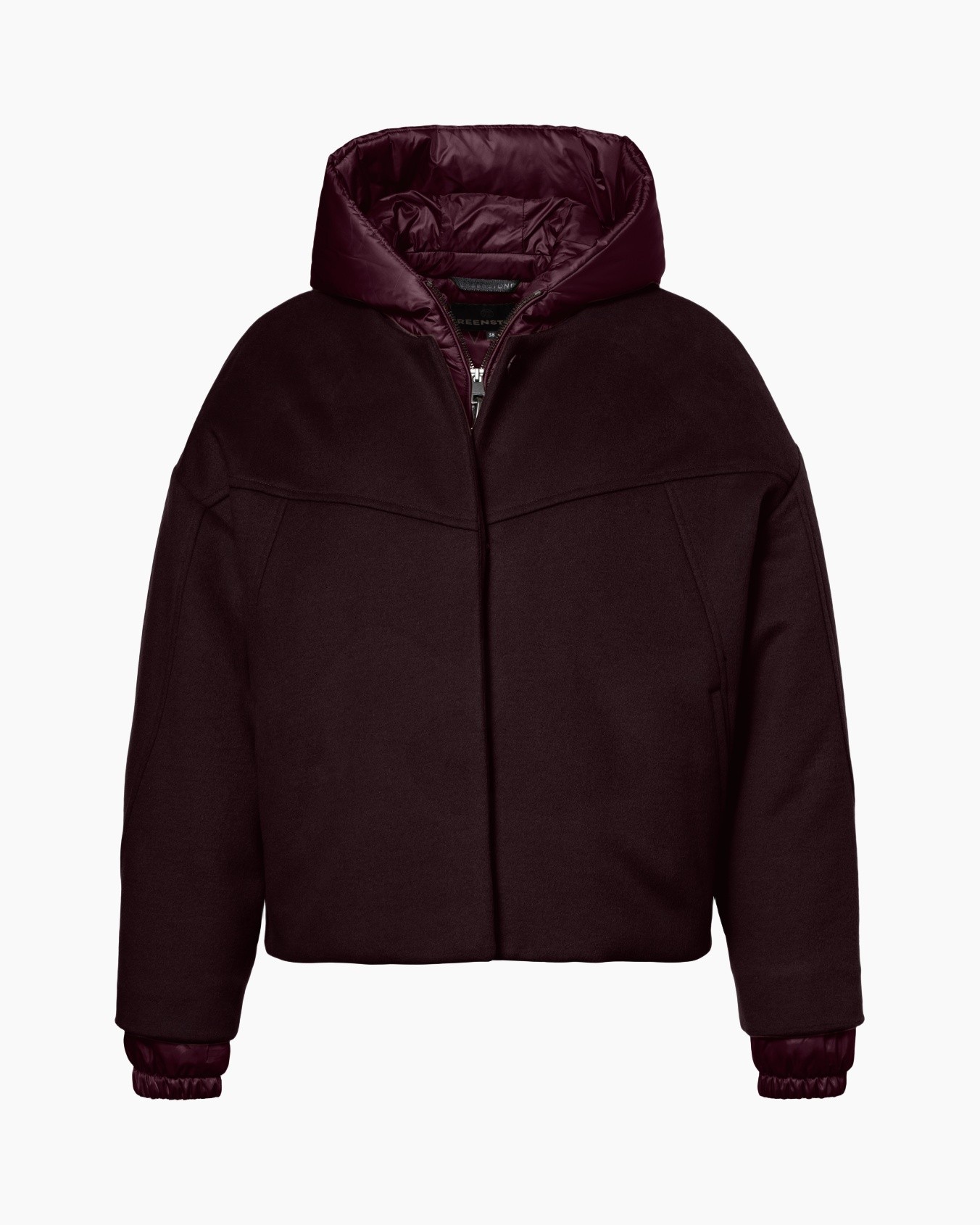 jas|jasje, kapmantel, winter, donkerrood, puffer