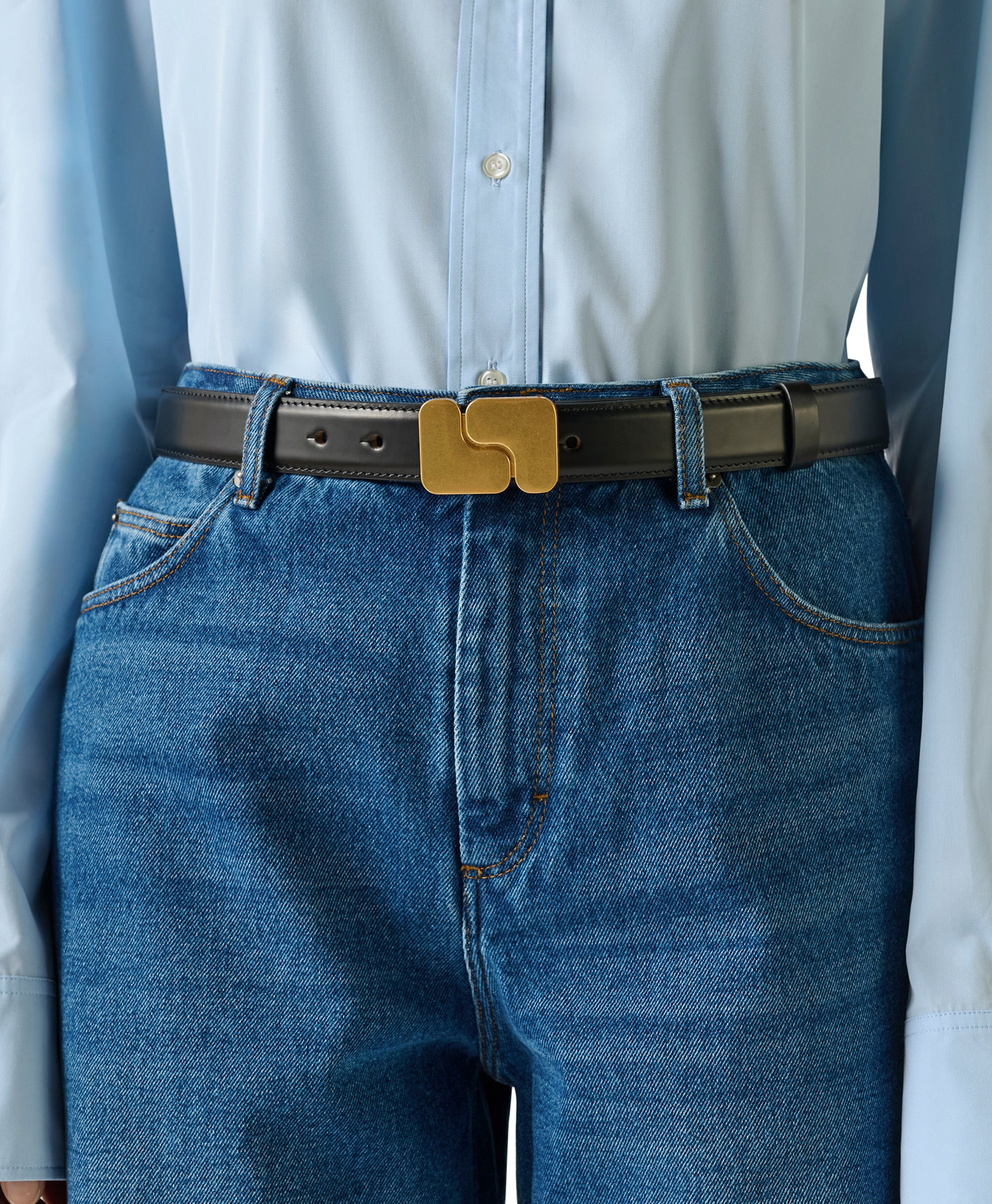 riem, leer, zwart, gouden gesp, middelomslag accessoire