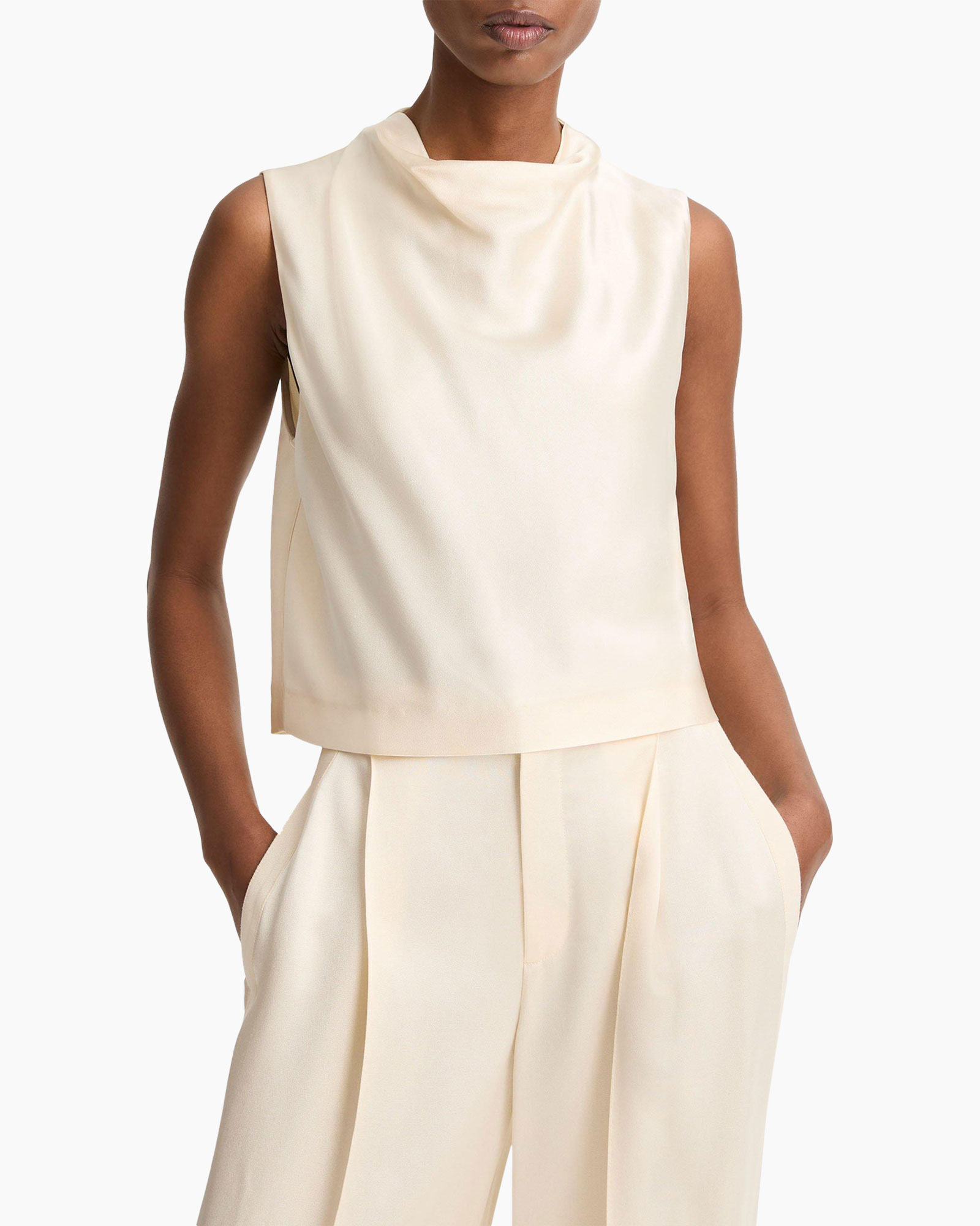 top, sleeveless, crepe, beige, pants-set