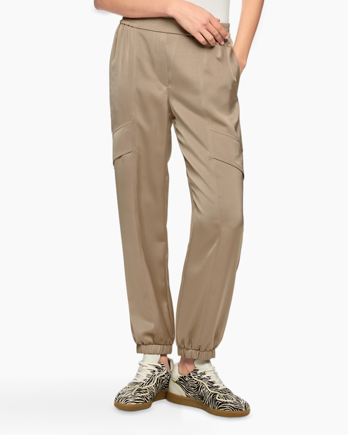 broek, cargo, beige, elastiek, jogger