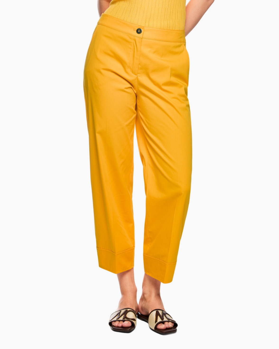 pants, trousers, yellow, cropped, slip-ons