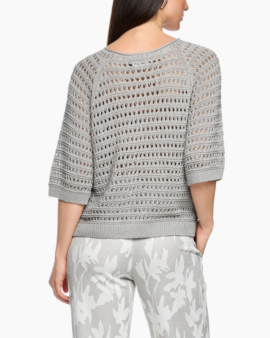 crochet sweater, knit top, oversized sweater, grey, short sleeves