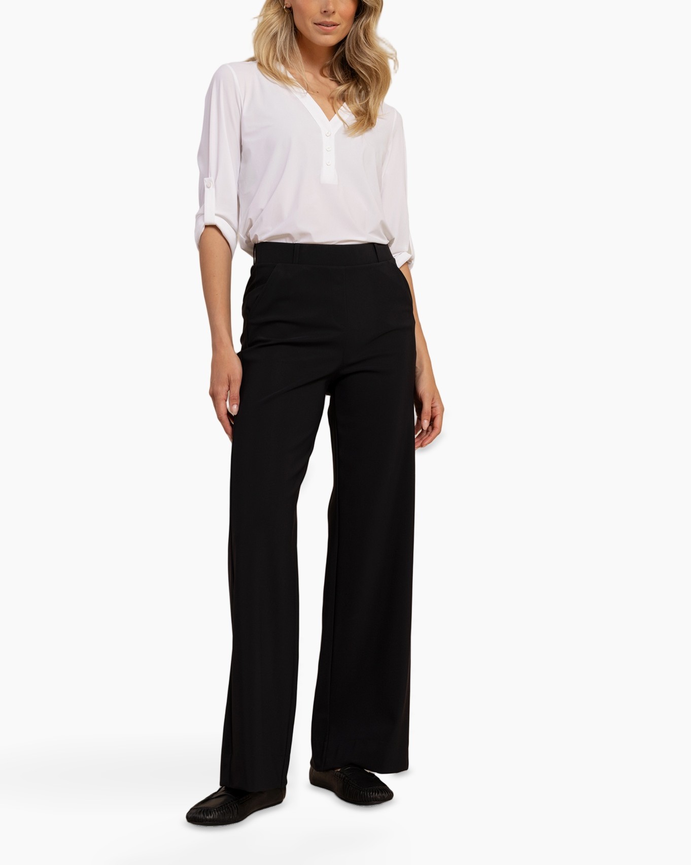 broek, wijd, zwart, tailleren, kantoor