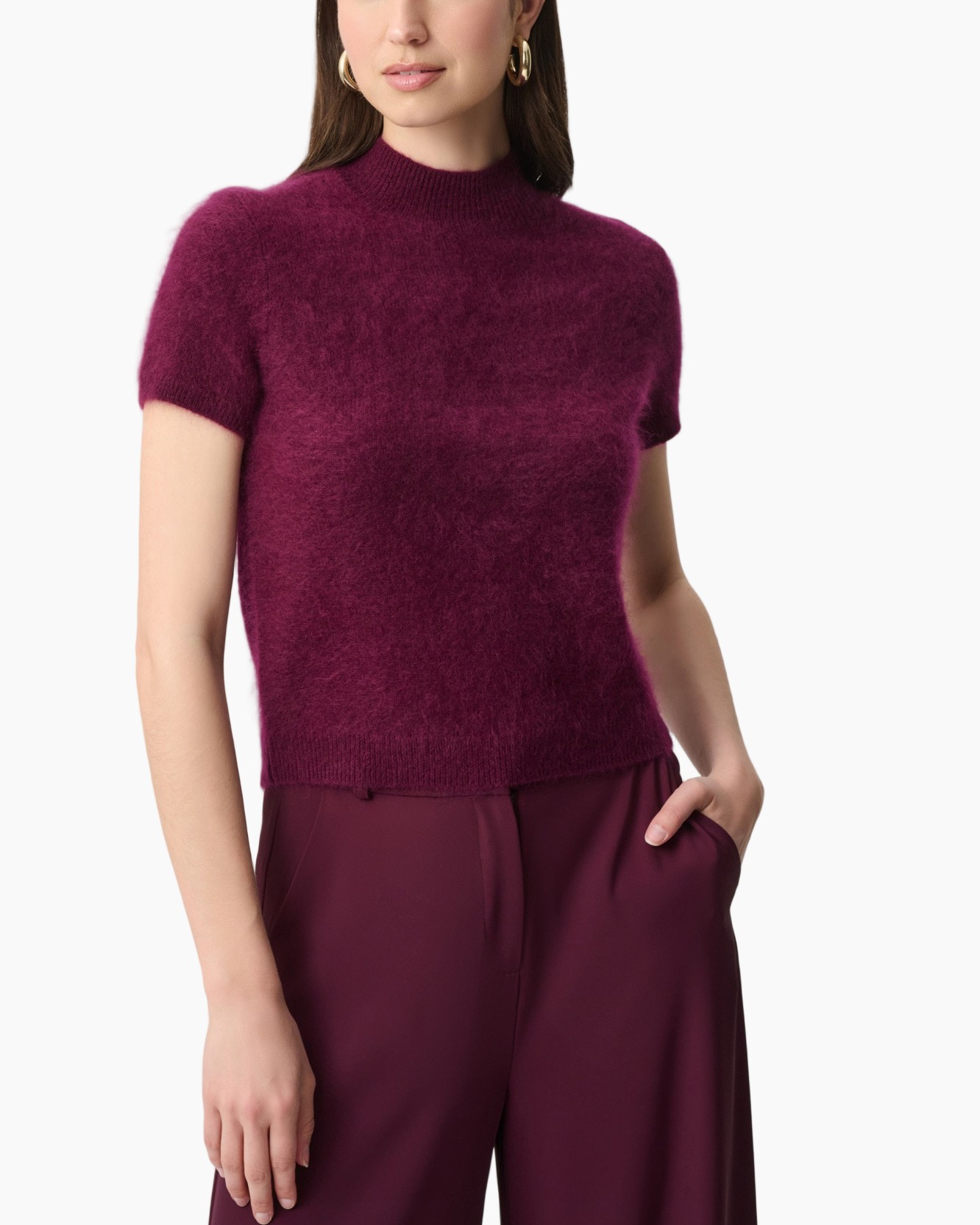 top, pullover, korte mouwen, vloeiend, burgundy