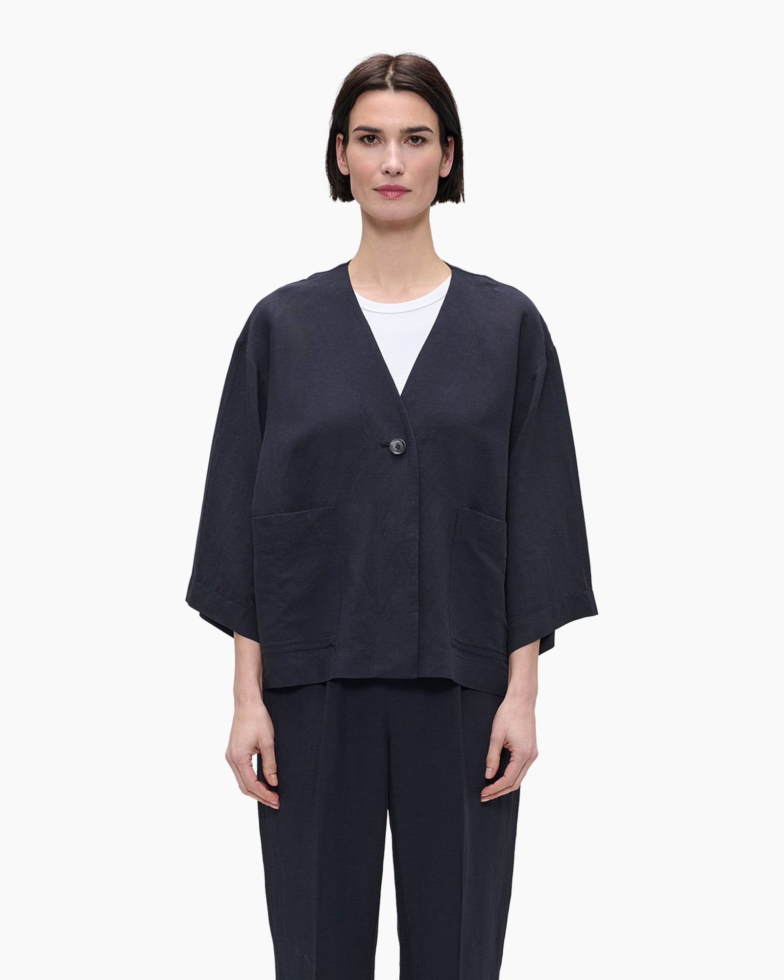 Vest Fine Linen Visc Donker Grijs