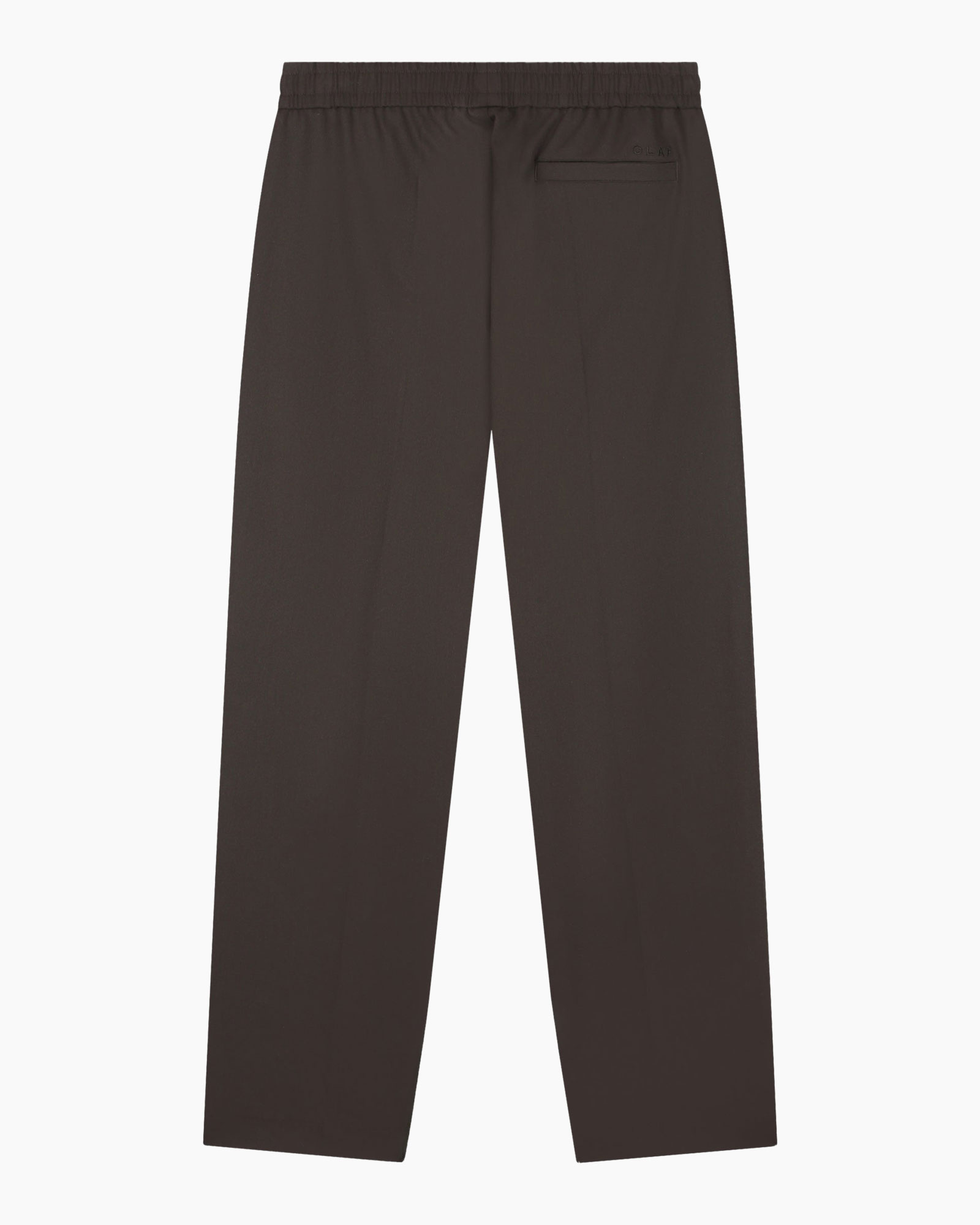 broek, broek, donkerbruin, elastische taille, achterzak