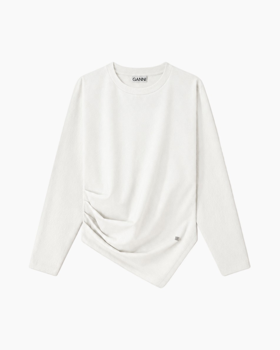 Top met lange mouwen, Wit, Ronde hals, Asymmetrische zoom, Gedrapeerde zijkant