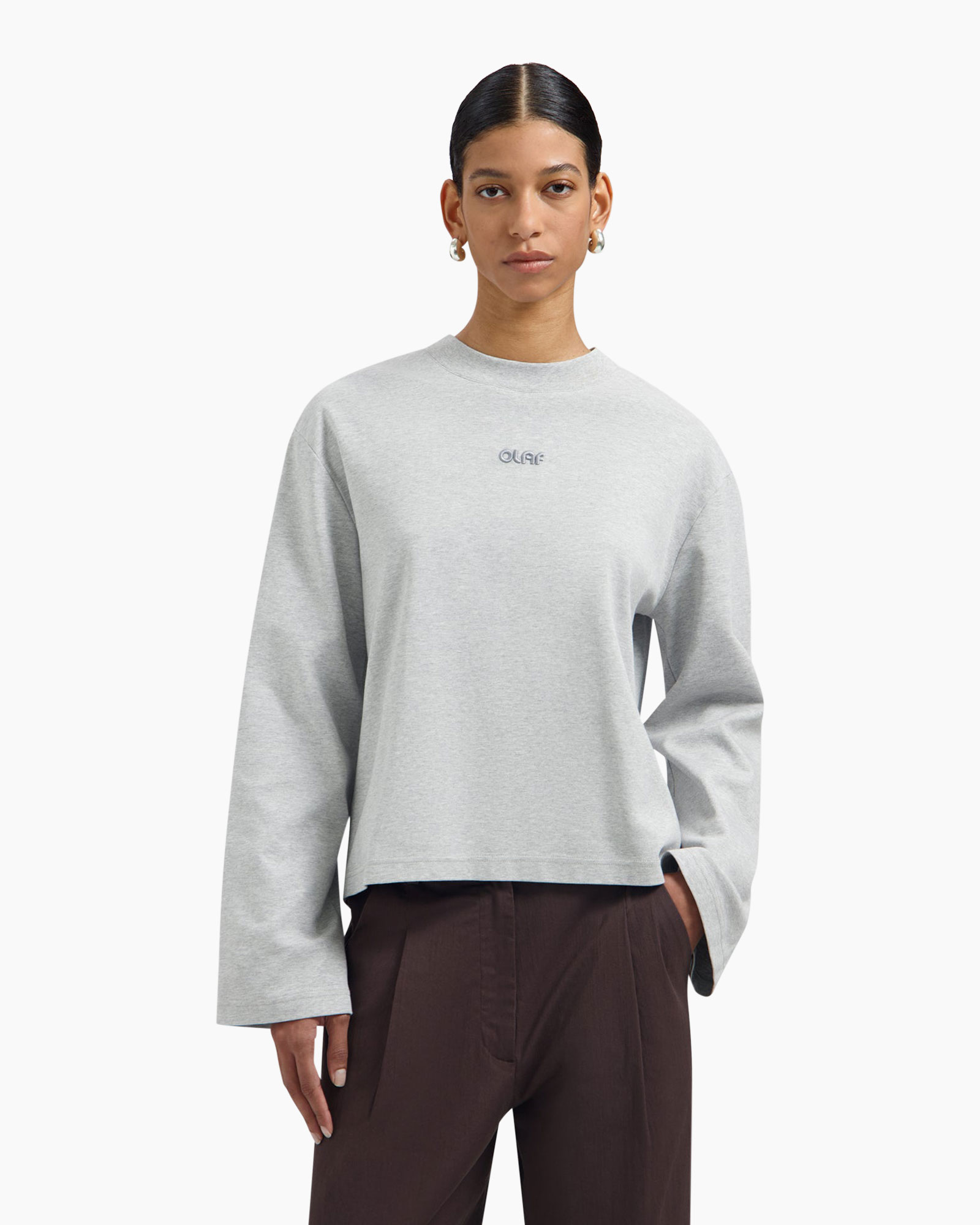 shirt-sweatshirt, lange mouwen, grijs, rolkraag, kort model