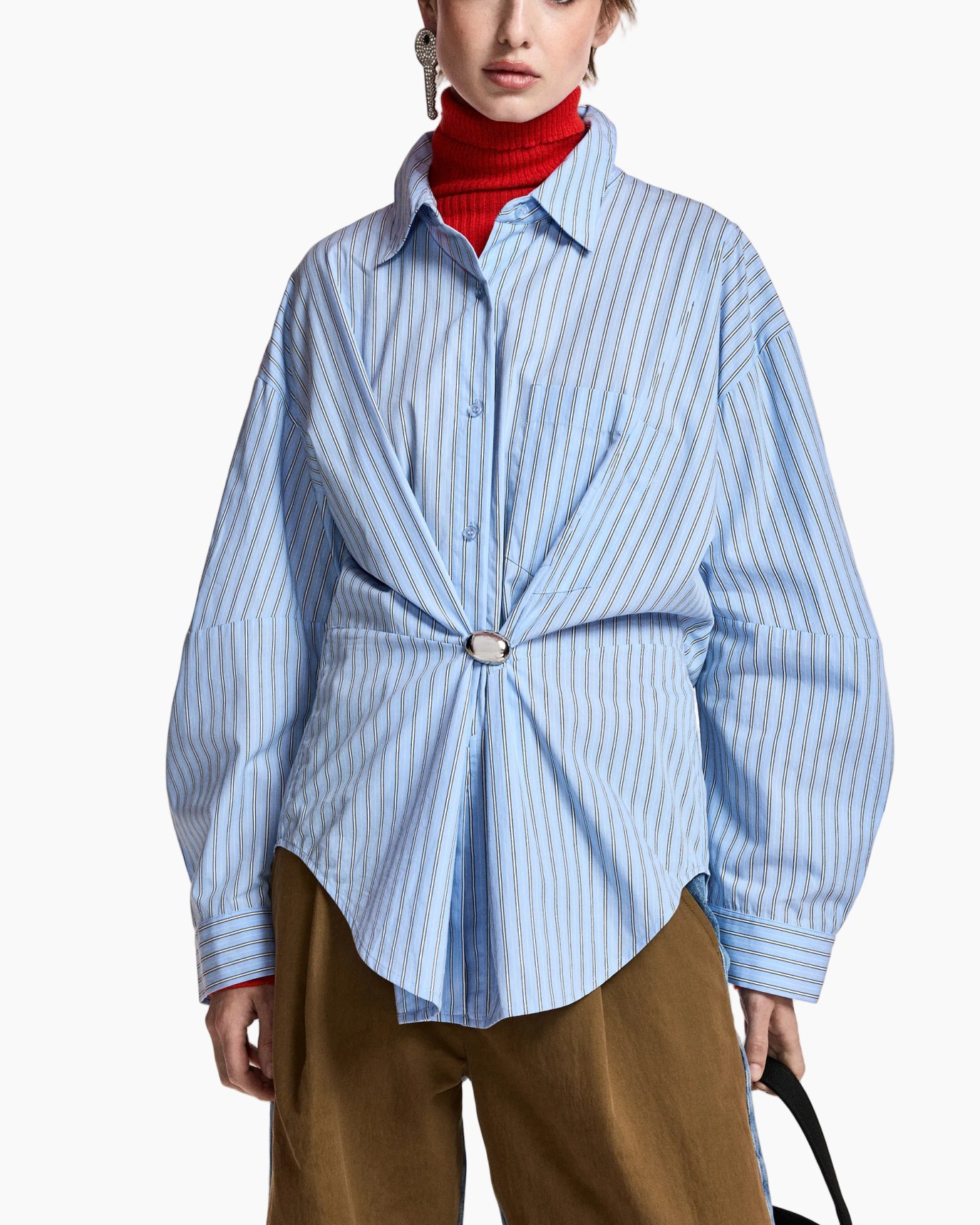 hemd met strepen, blau gestreept,  oversized hemd, voorzijde knopen vast, kraaghemd