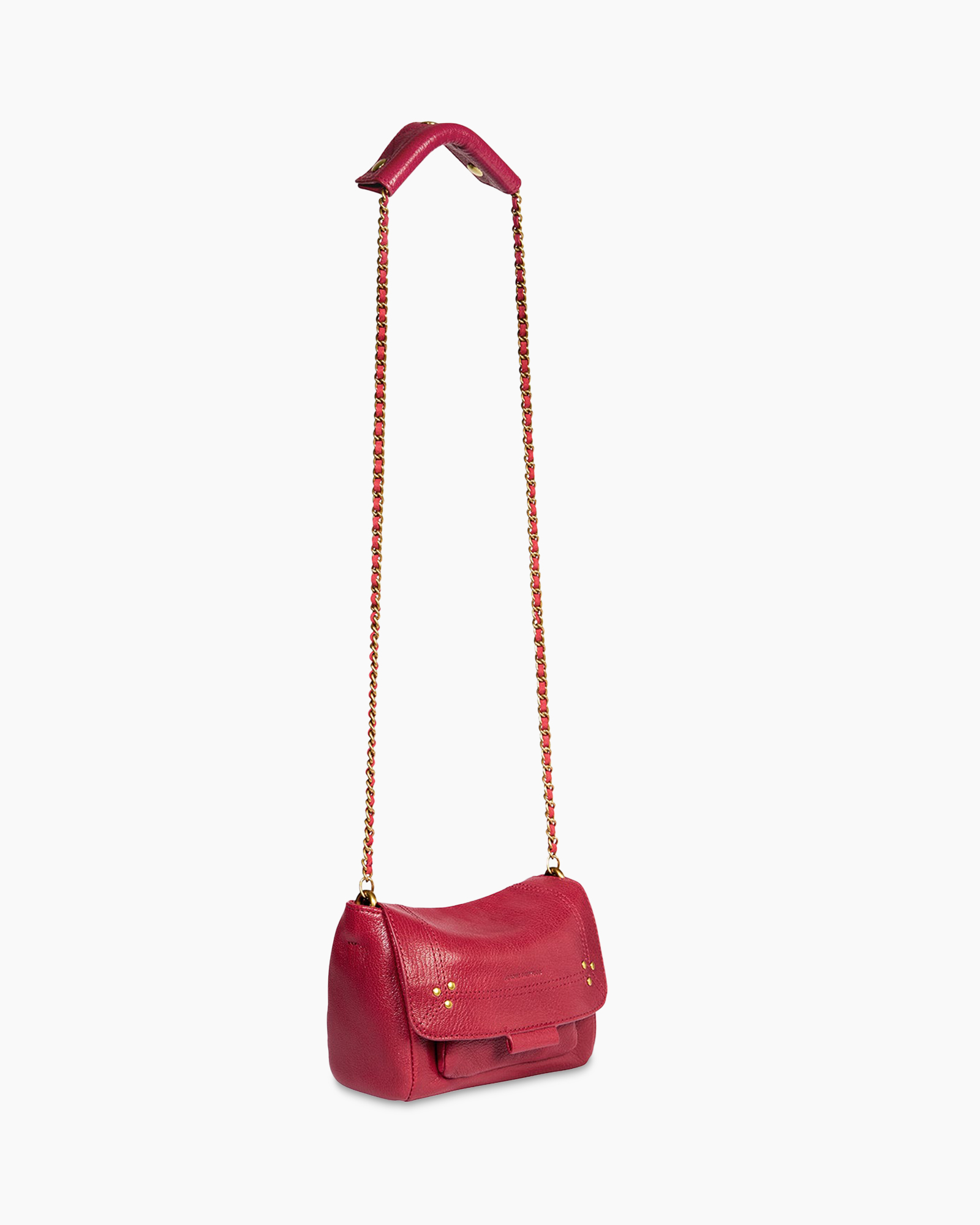 handbag, schoudertas, kettingriem, rood, geribd leer