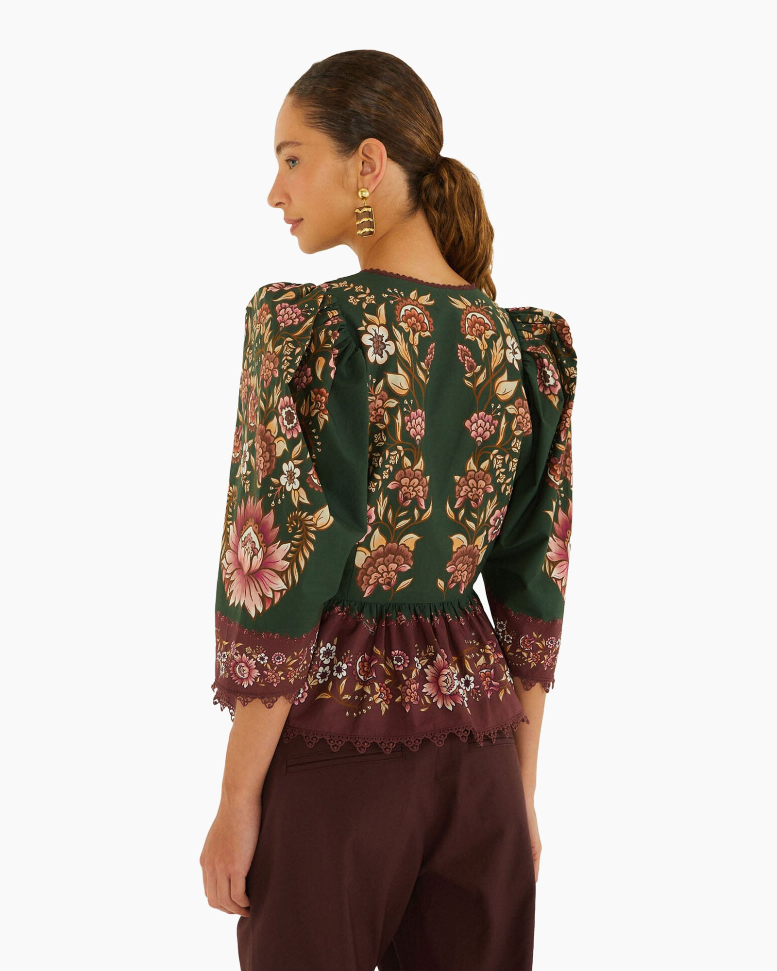 blouse, vleugelmouw, bloemenprint, pofmouwen, peplumzoom