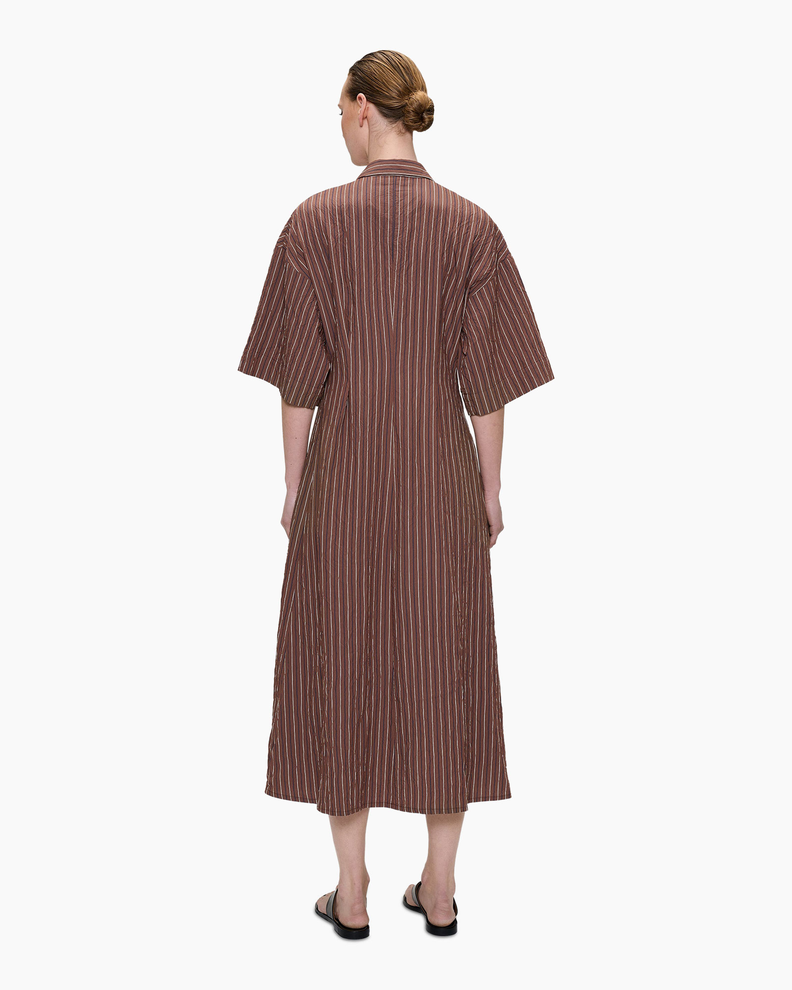 jurk,  shirt jurk, bruin, gestreept, riem