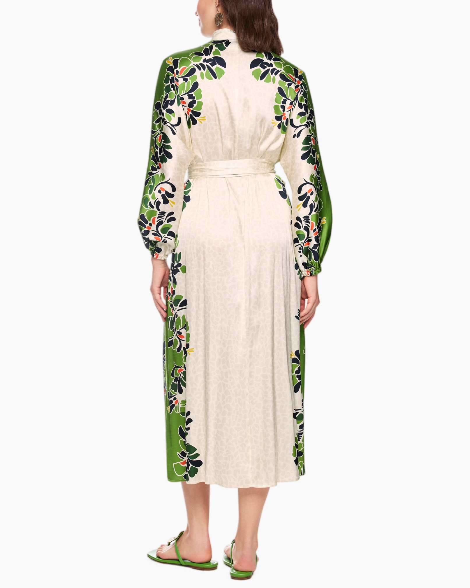 dress, midi dress, floral print, belted, long sleeve