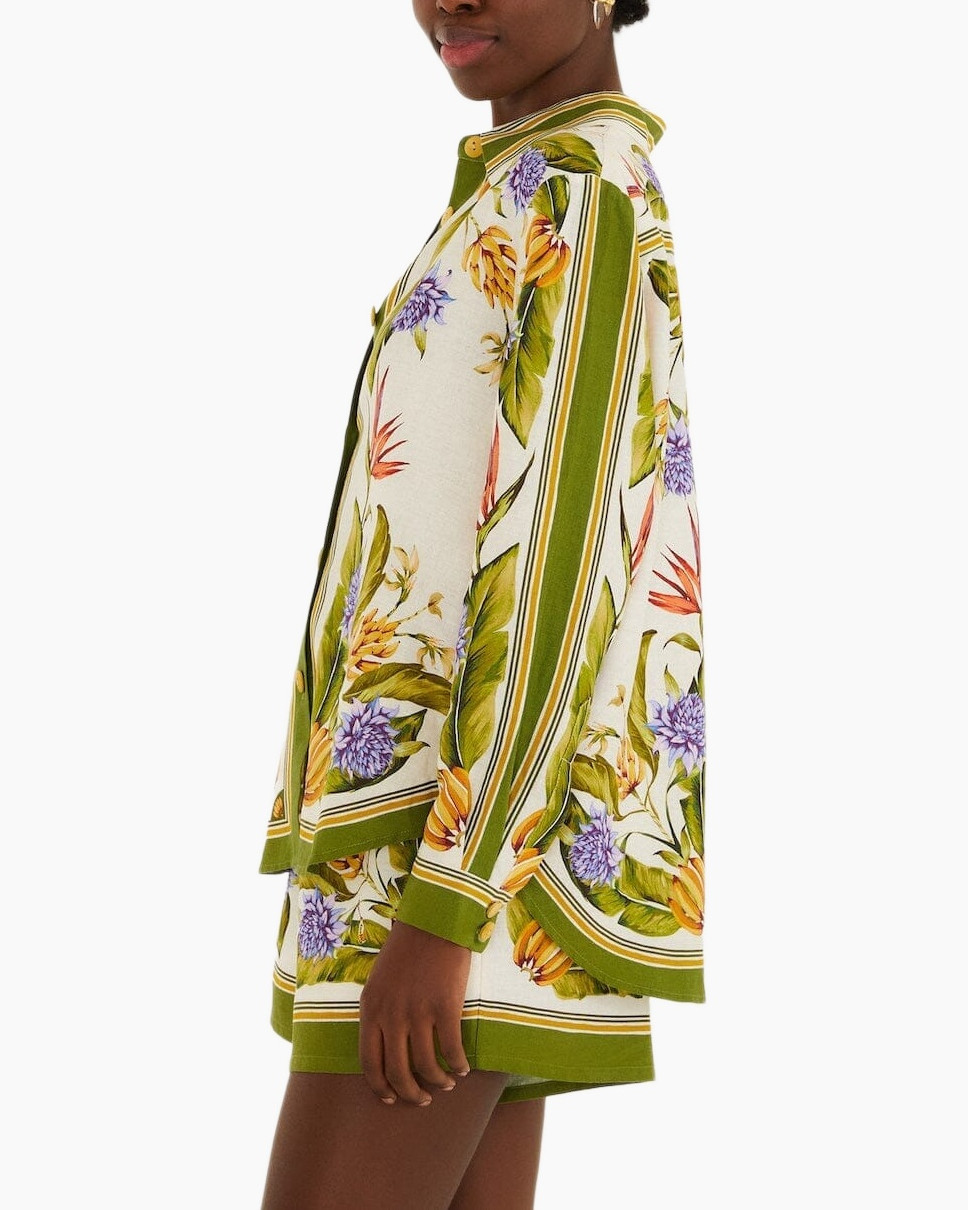 shirt, blouse,  floral print, long sleeve, striped pattern