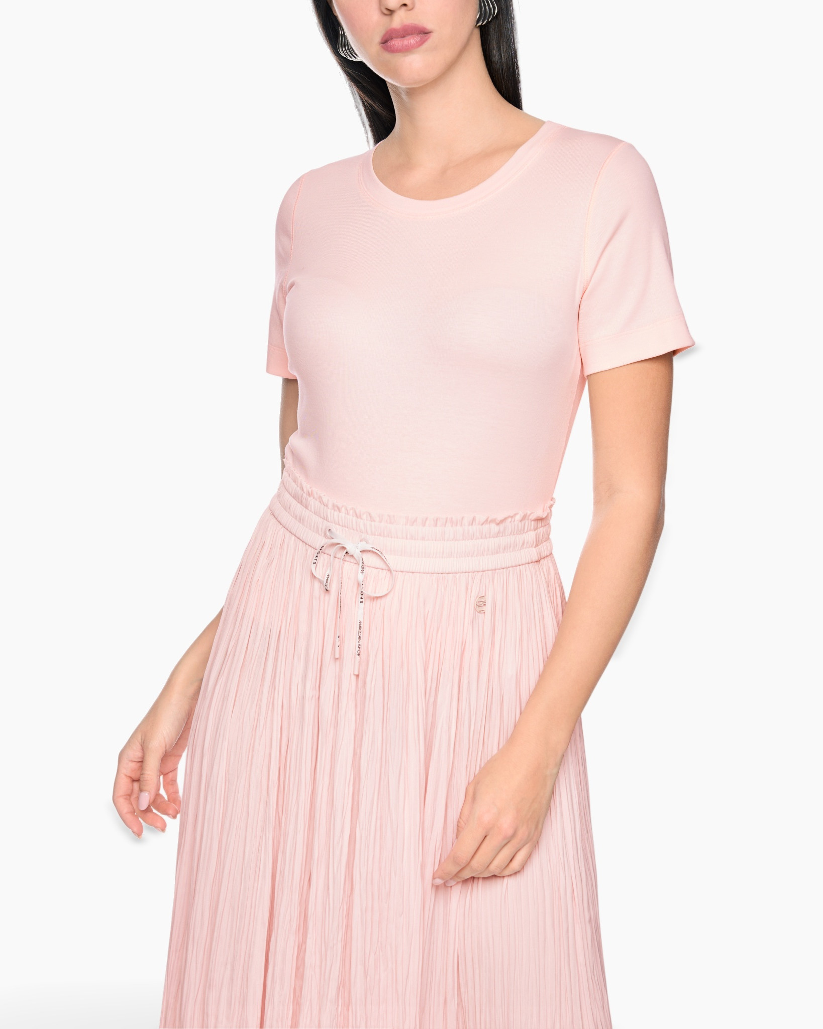 t-shirt, roze, short-sleeve, touwtjeskoord, plissé-rok