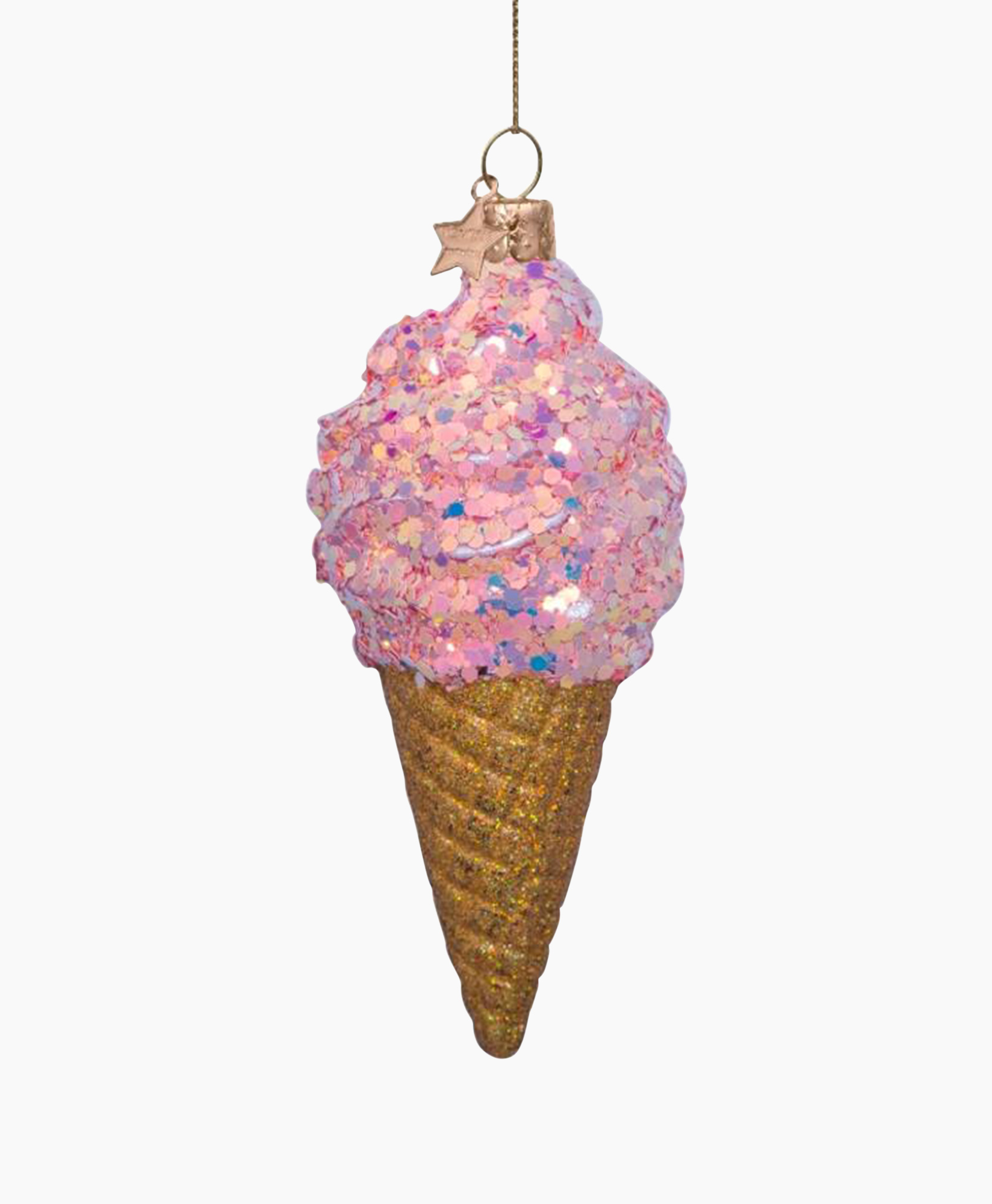 Diversen Ornament Glass Multicolor Disco Glitter I Roze