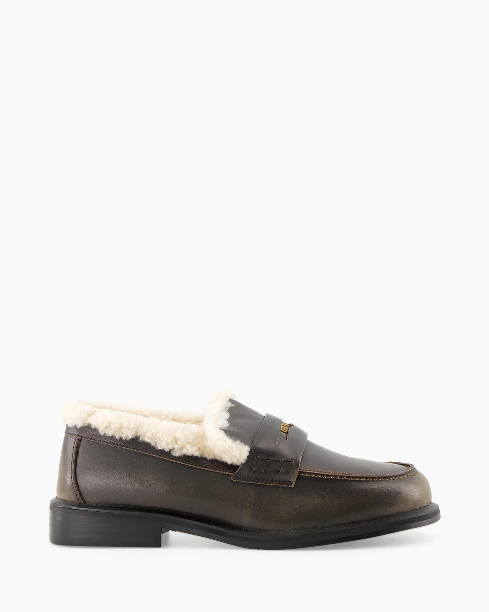 schoen, mocassin, leer, shearling, bruin
