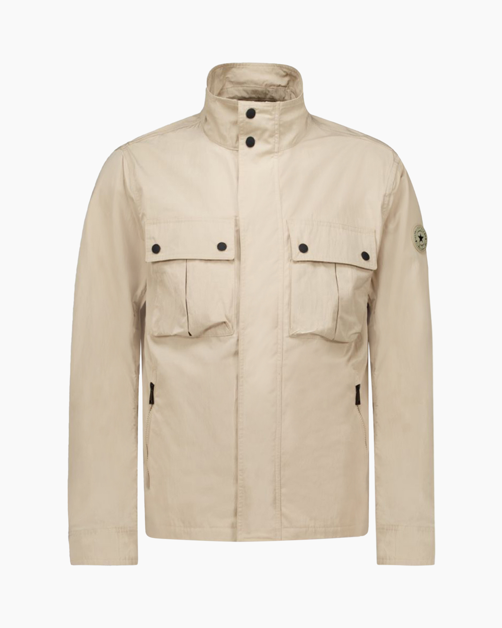 jas, beige, utility, voorzipp pockets, ritssluiting