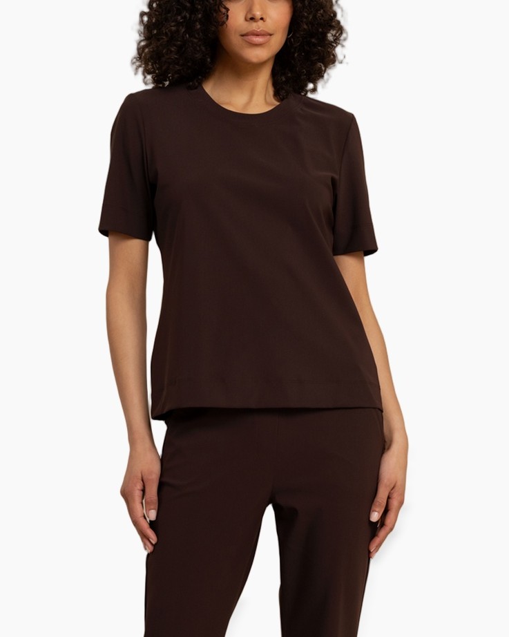 t-shirt, korte mouwen, bruin, effen kleur, casual top