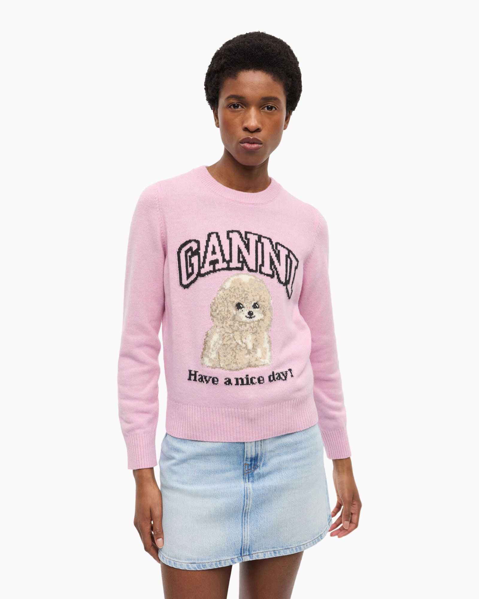 Pullover Graphic Wool Mix Poodle Roze