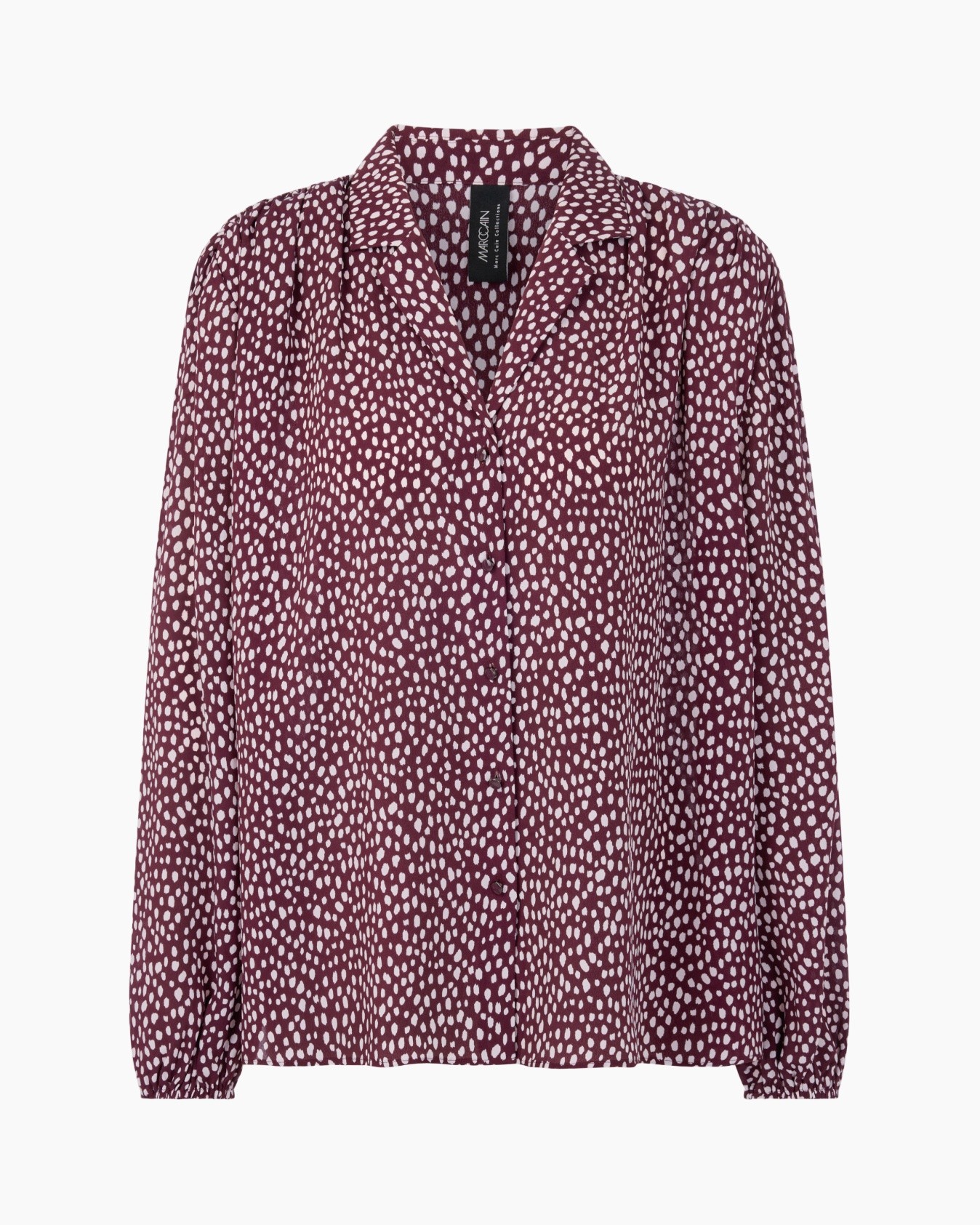 blouse, polkadot, lange mouw, kraag, patroon