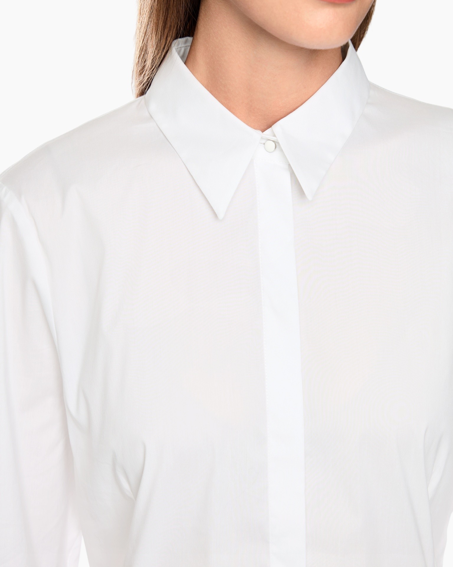 witte blouse, kraag, knopenrij, lange mouw, katoenmix
