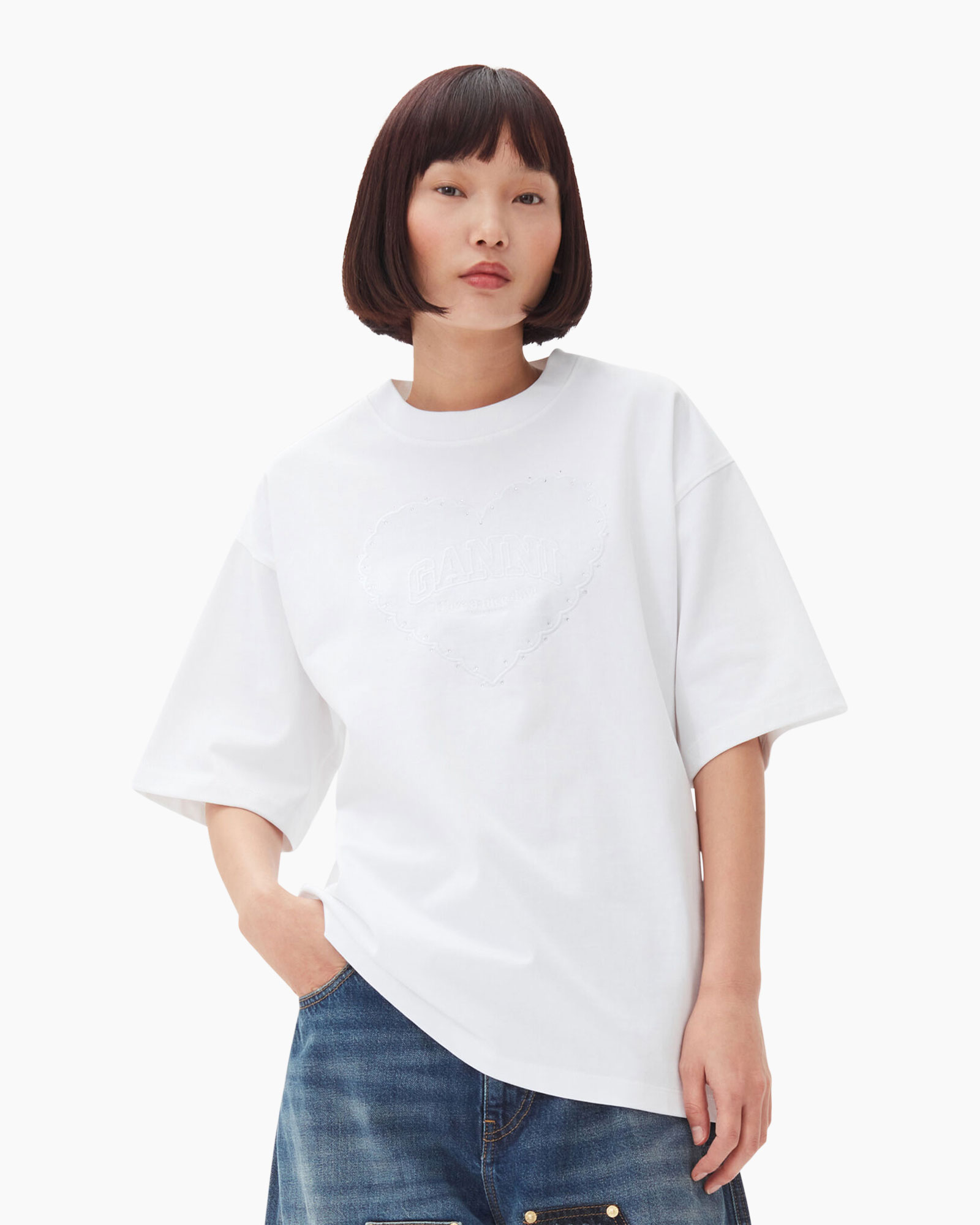 T-shirt Heavy Cotton Drop Shoulder Heart Wit