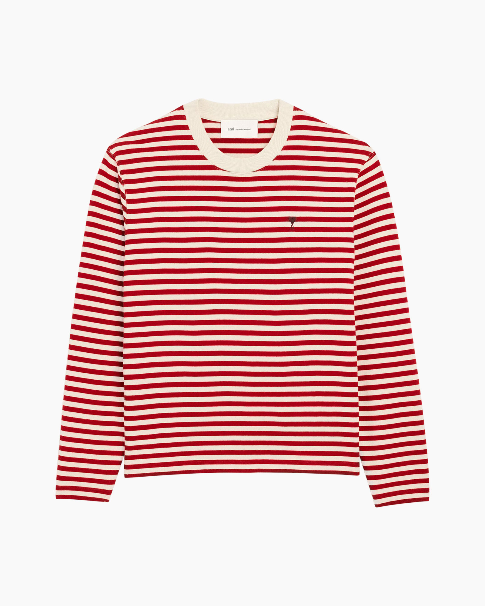 Trui met strepen, rood wit, lange mouwen, rond hals, gebreide stof