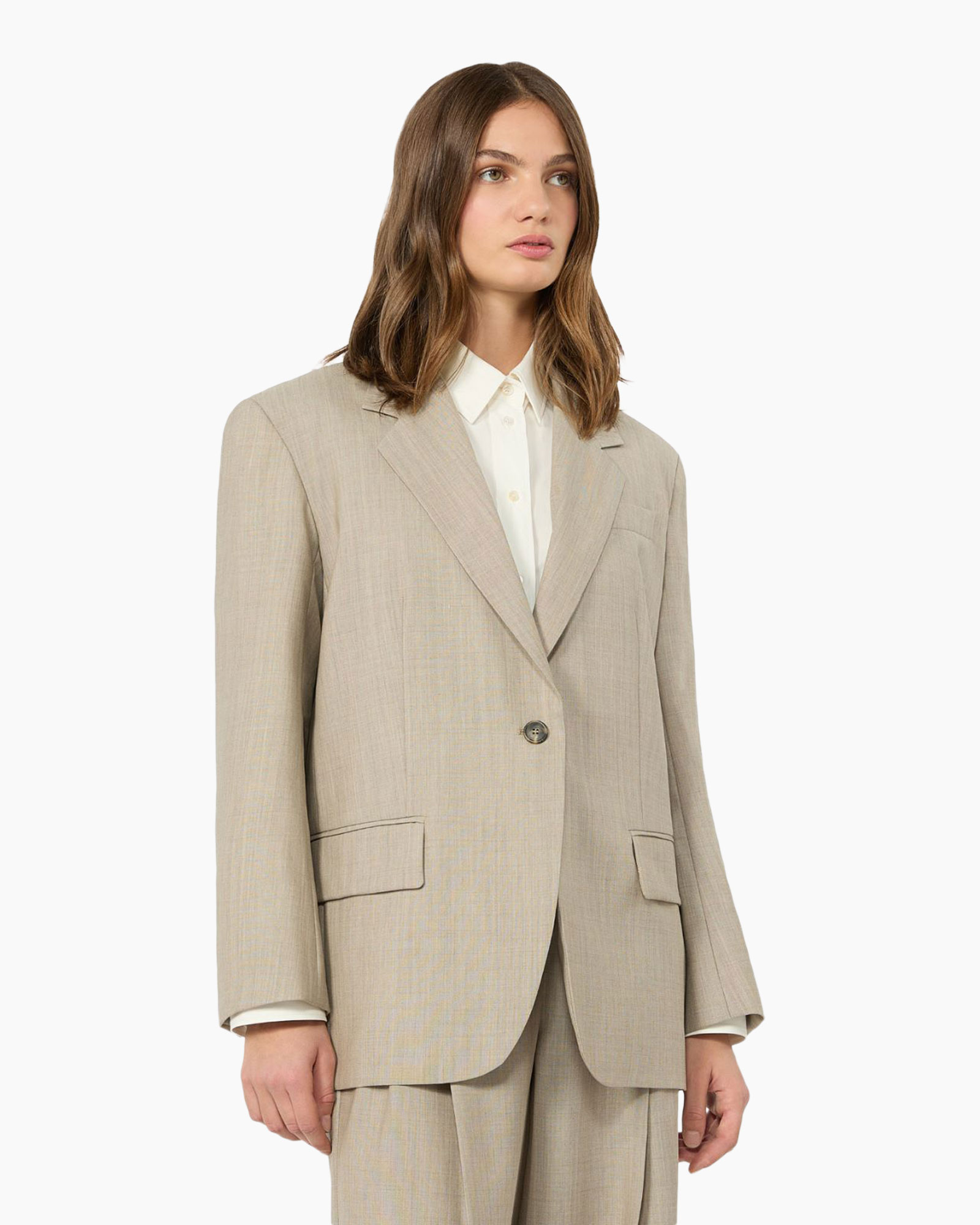 blazer, jasjak, beige, langere pasvorm, enkele knoop