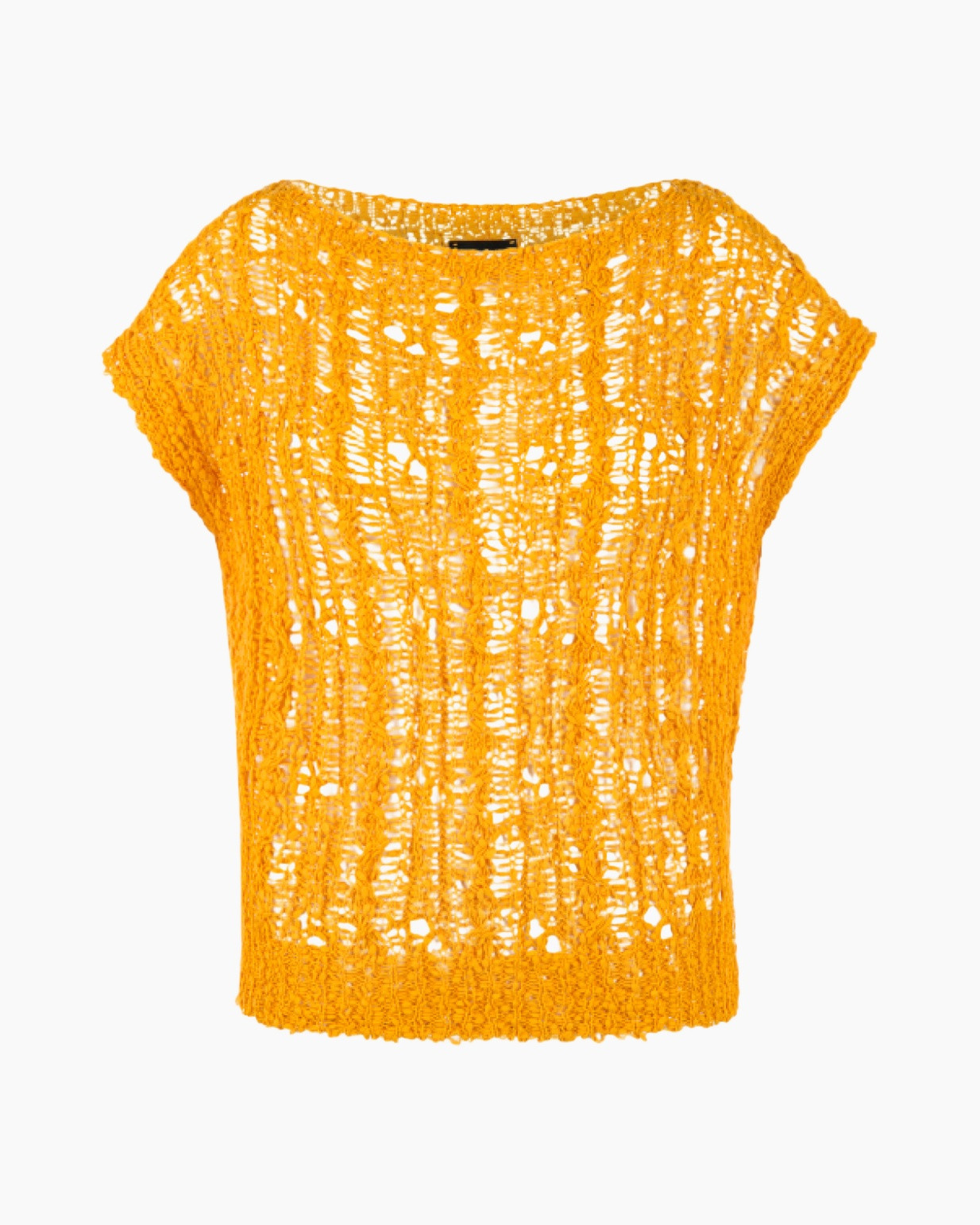 gebreide top, oranje top, haakwerk, korte mouwen, lossere pasvorm