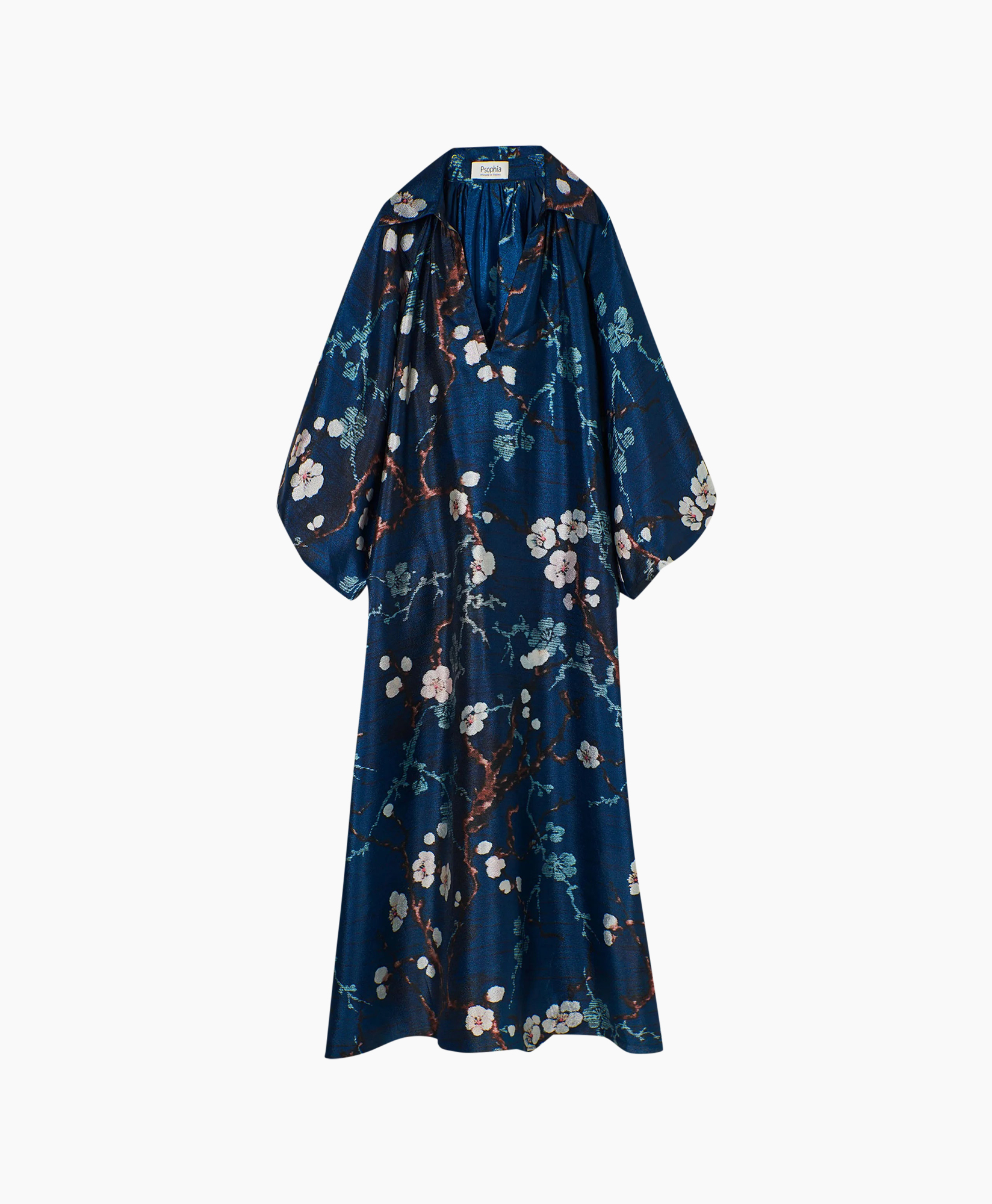jurk, kimono, lang, bloemenprint, blauw