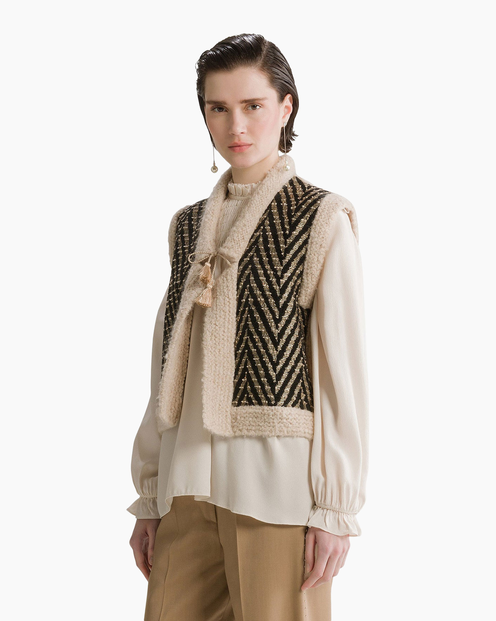 vest, brei vest, zebra patroon, tweed, laagjes outfit