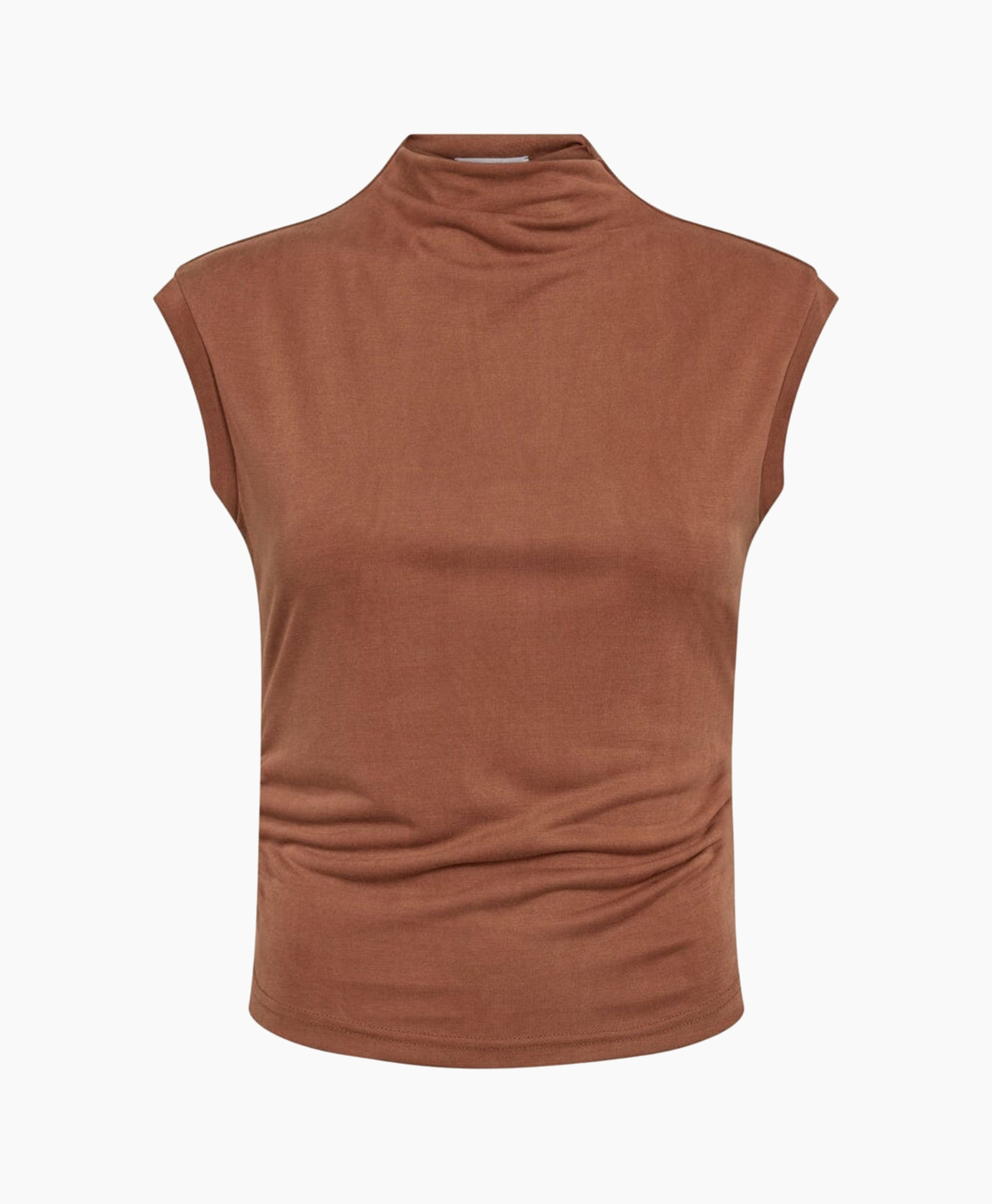 mouwloos bovenstuk, halsbandkraag, katoenmix, roestkleur, effen brei