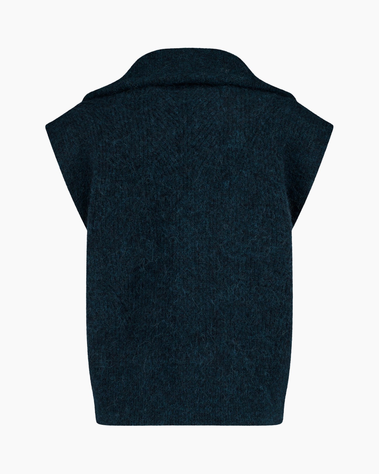 mouwloos, vest, gebreid, textuur, donkerblauw