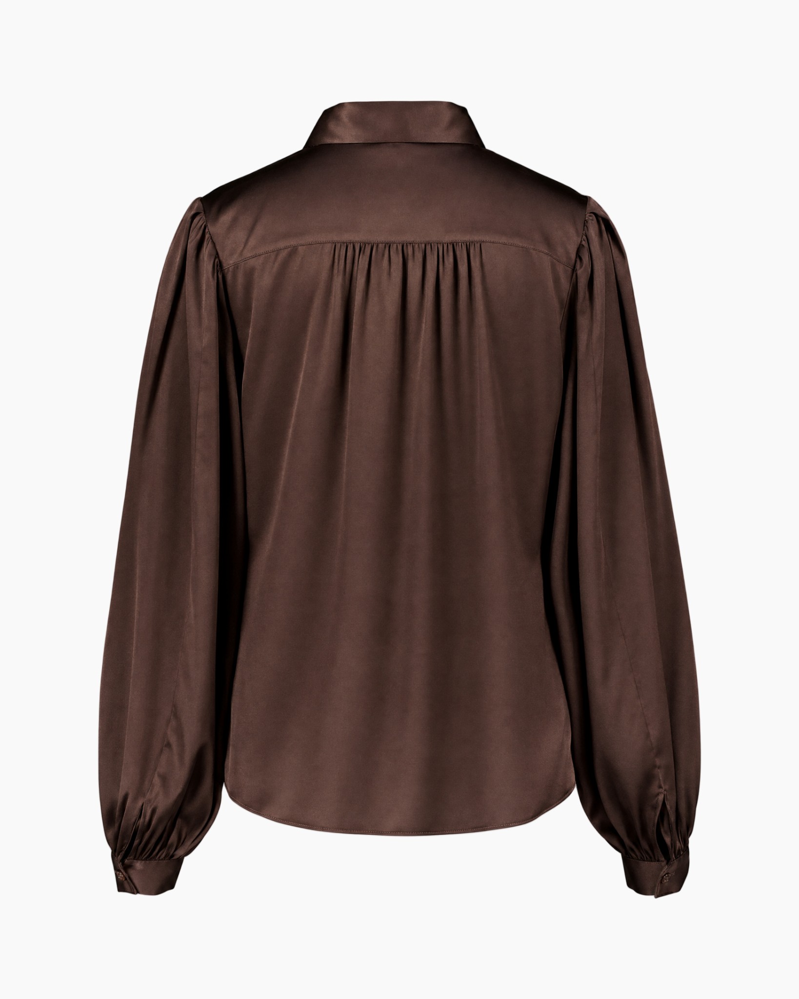 knopvrkleding, lange mouwen, éénkleurig, zijde, bruin