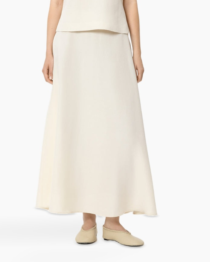 maxi rok, crème, enkellengte, vloeiend, egale kleur