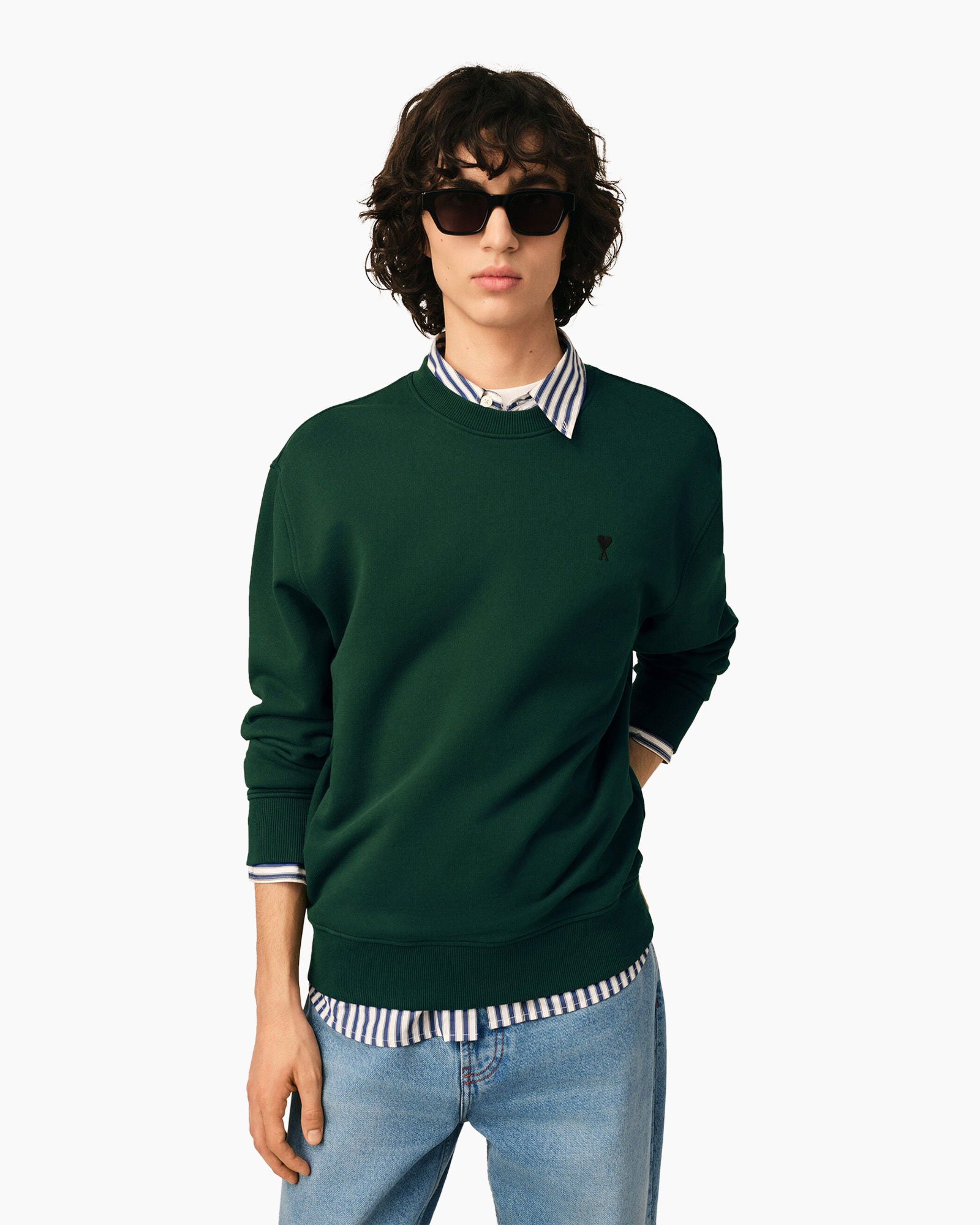 sweatshirt, groen, kraagloze, lange mouwen, logo klein